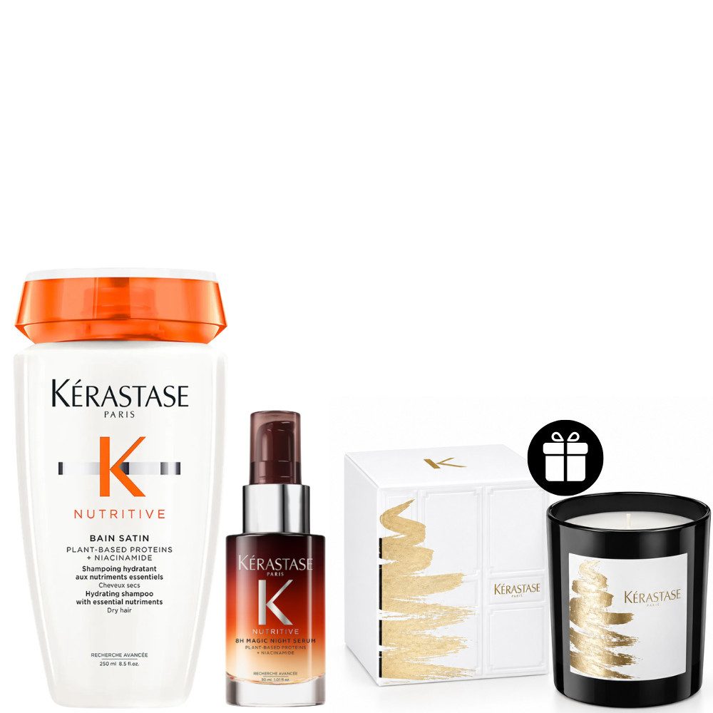 Kérastase Haarpflege-Set Nutritive Pflege-Duo inklusive Duftkerze, 3-tlg., für trockenes und pflegebedürftiges Haar