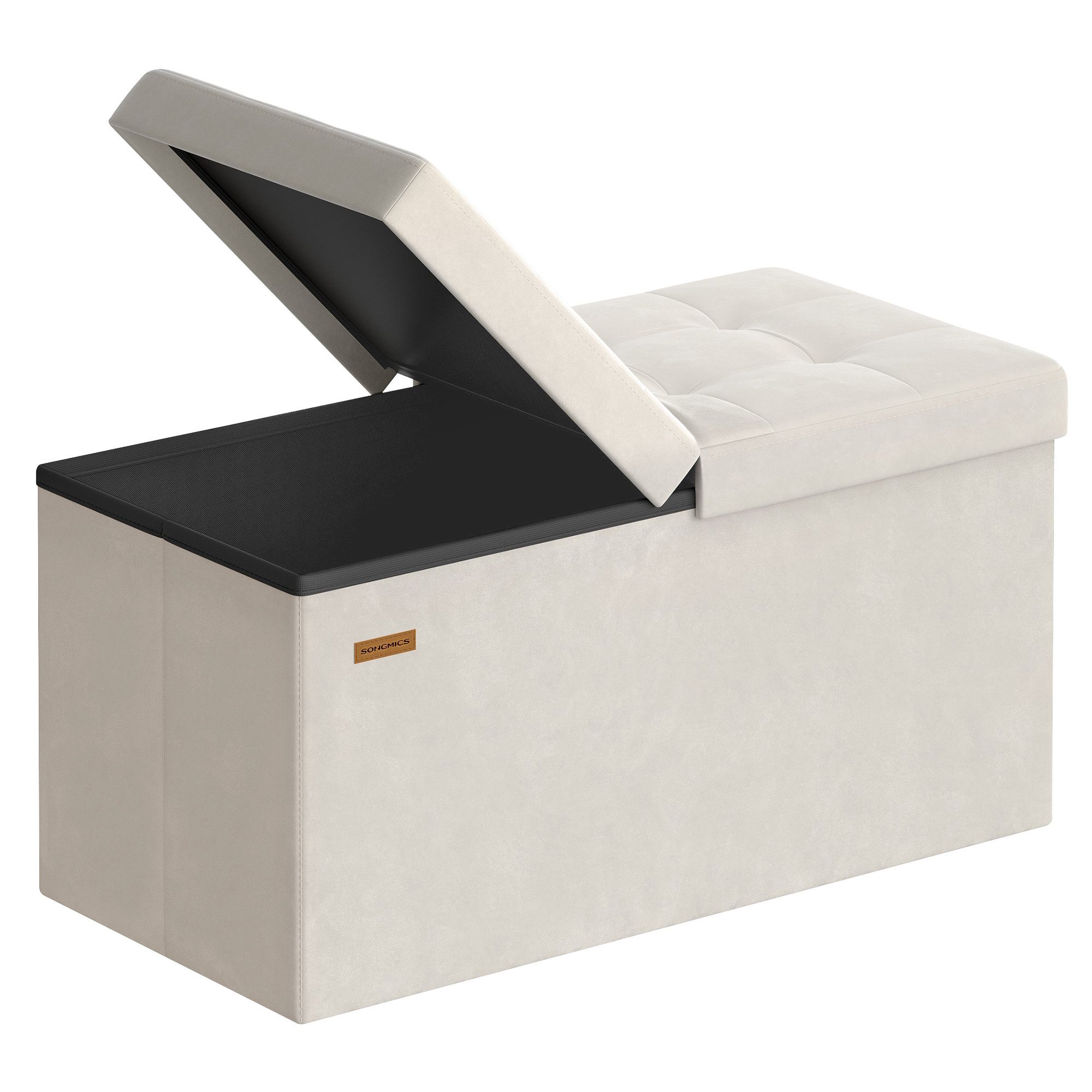 SONGMICS Sitzbank mit Stauraum, Sitztruhe aus Samt, klappbare Aufbewahrungsbox mit Deckel, bis 300 kg belastbar