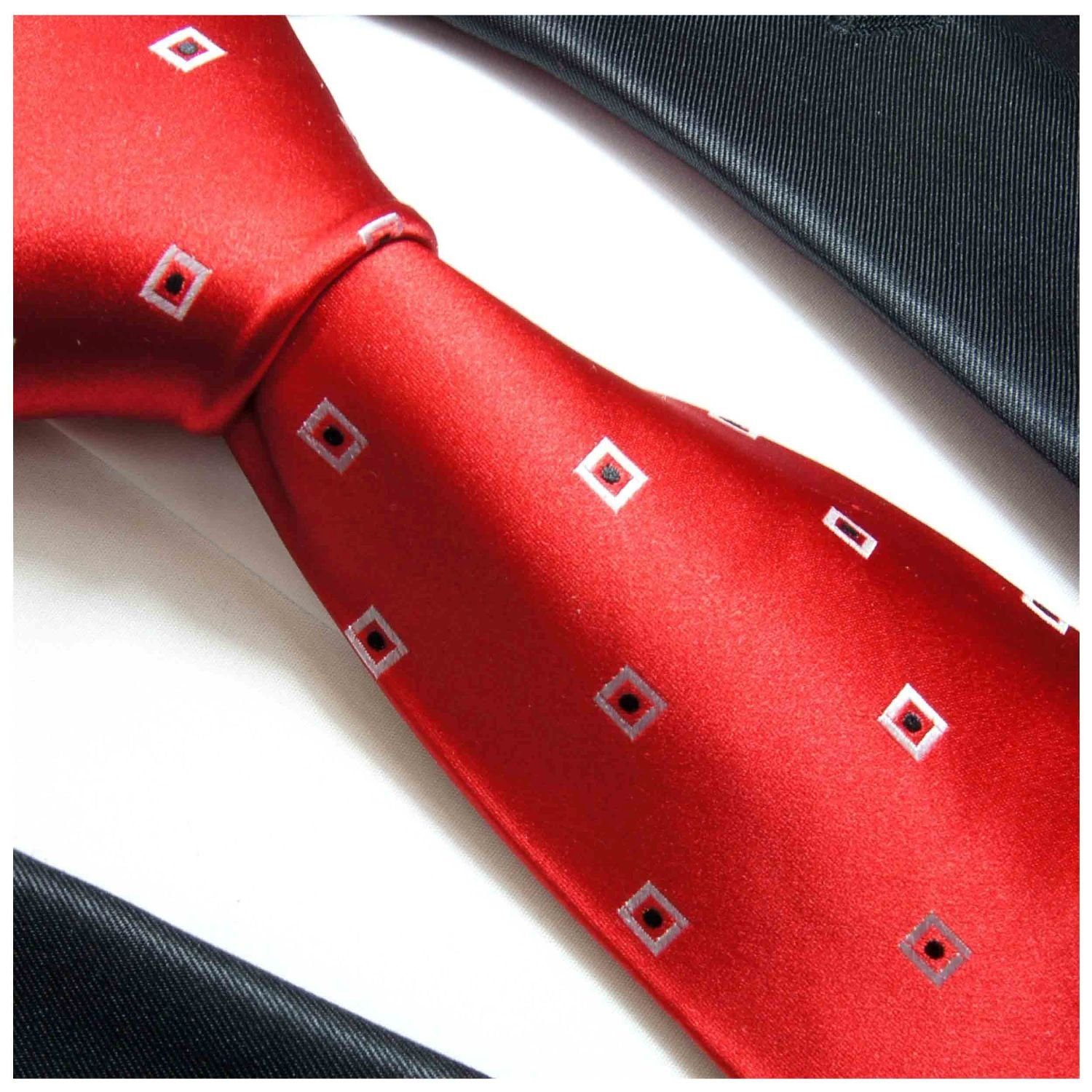 Paul Malone Krawatte Seidenkrawatte Herren (Set, Schmal und 721 2-St., mit 100% Einstecktuch) Schlips Tuch Krawatte (6cm), gepunktet Seide rot modern