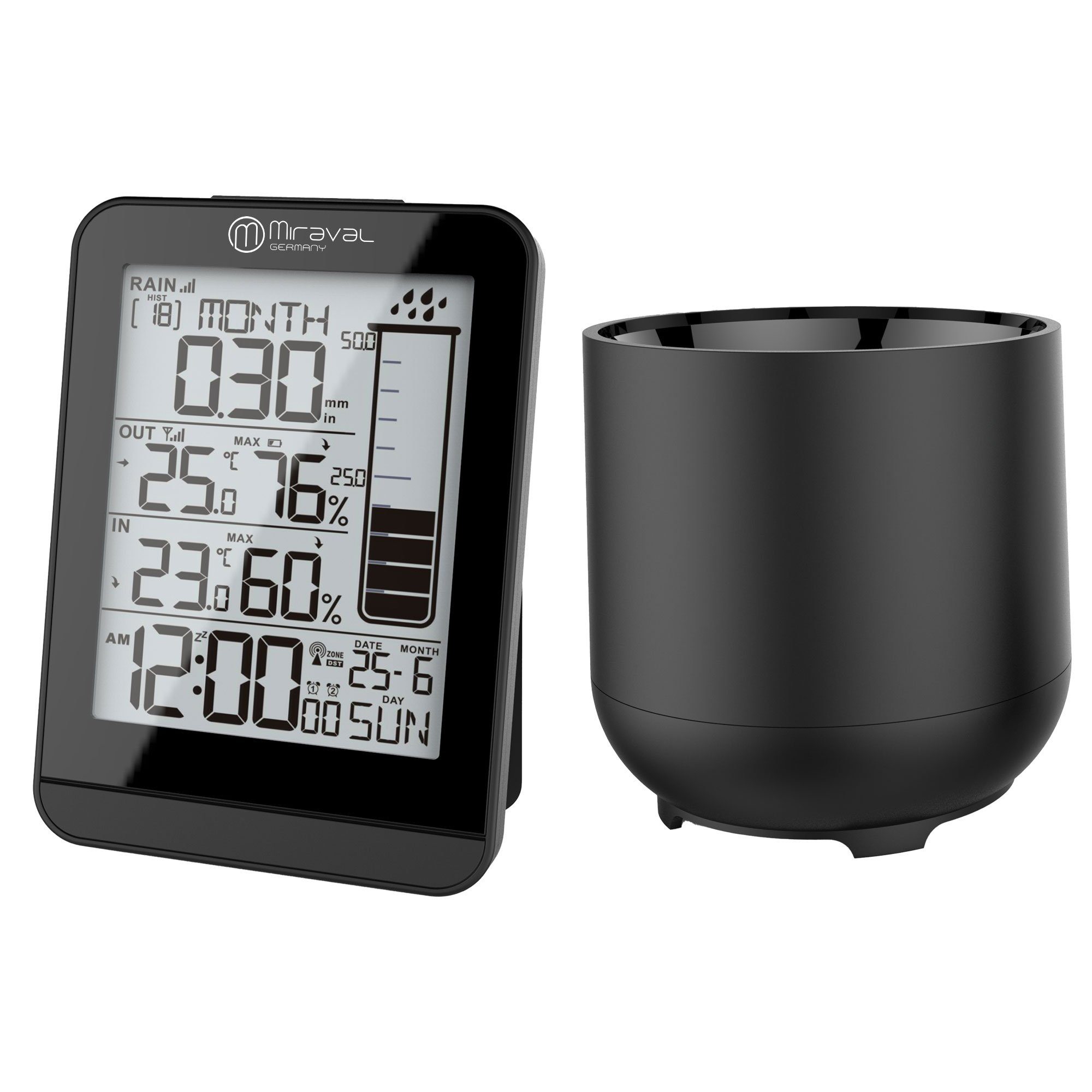 Miraval Hygrometer) mit LCD-Display Funkwetterstation Funk-Wetterstation (Datumsanzeige Design Regenmesser