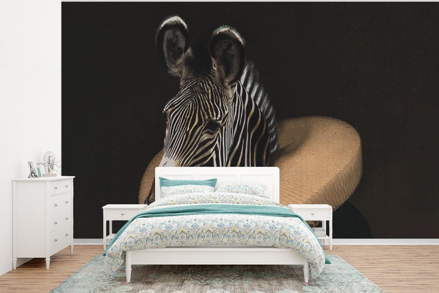 MuchoWow Fototapete Zebra - Gemälde - Alte Meister, Matt, bedruckt, (6 St), Wallpaper für Wohnzimmer, Schlafzimmer, Kinderzimmer, Vinyl Tapete