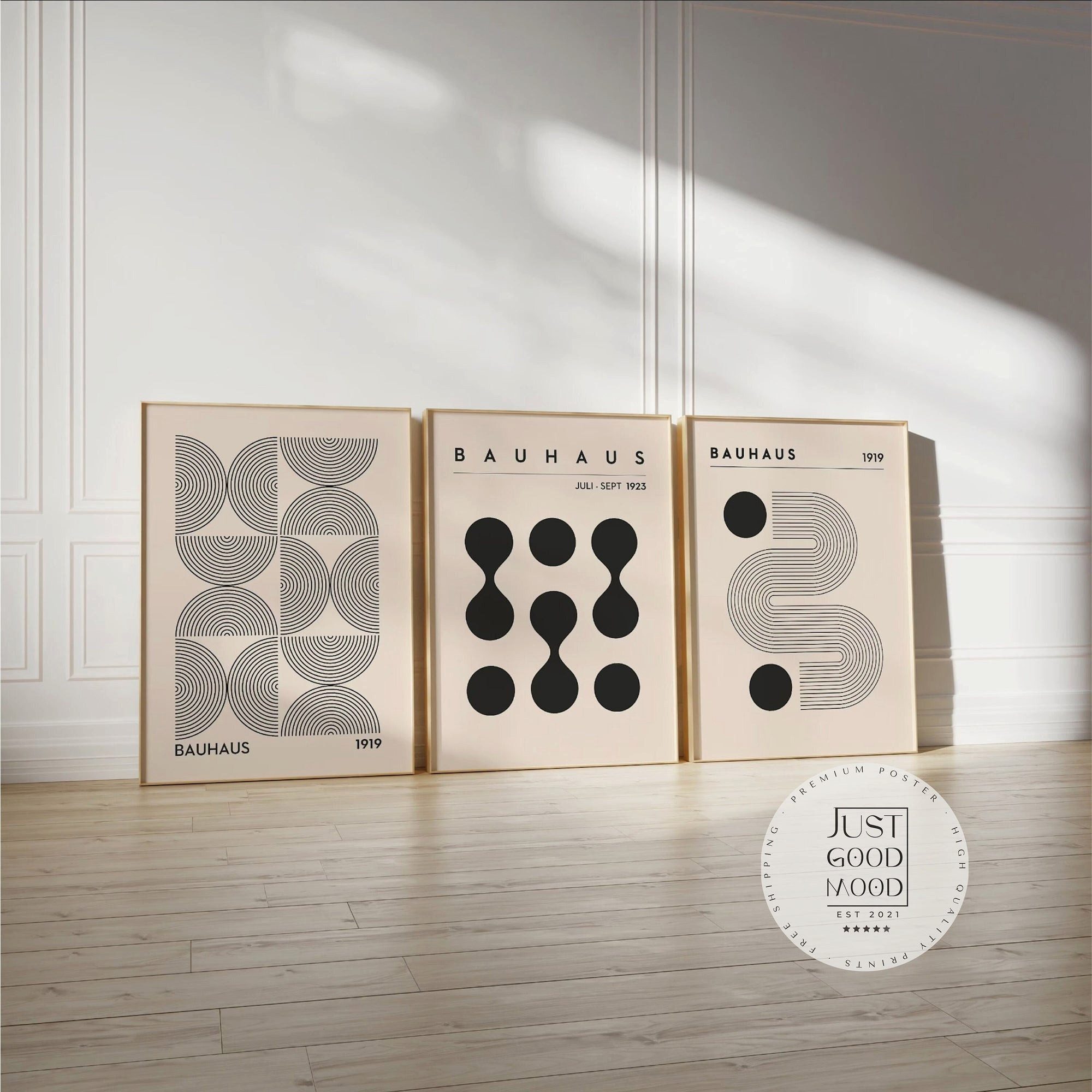 JUSTGOODMOOD Poster Premium ® Bauhaus Ausstellung Poster · Geschenkidee · Minimalistisch, B (1 St), verschiedene Größen wählbar