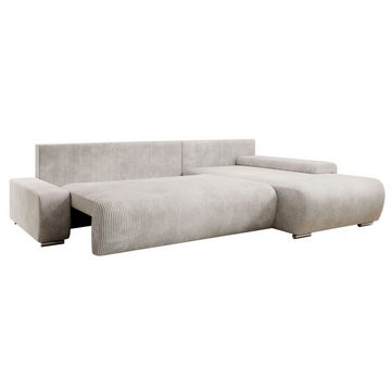 Juskys Ecksofa Iseo, modern, L-Form, Schlaffunktion, bequem, samtig wie Cord, inkl. Kissen