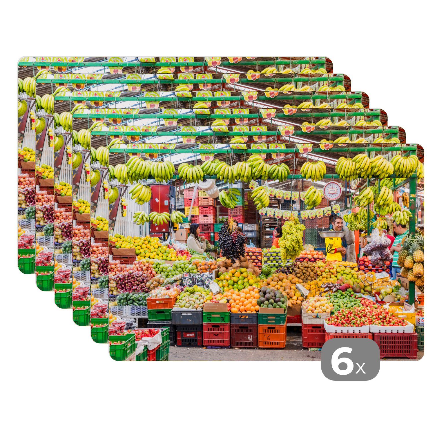 Kiste Platzset, (6-St), Obst Gemüse - Platzset, MuchoWow, Tischmatten, - Schmutzabweisend Markt, - Platzmatte, Platzdecken,