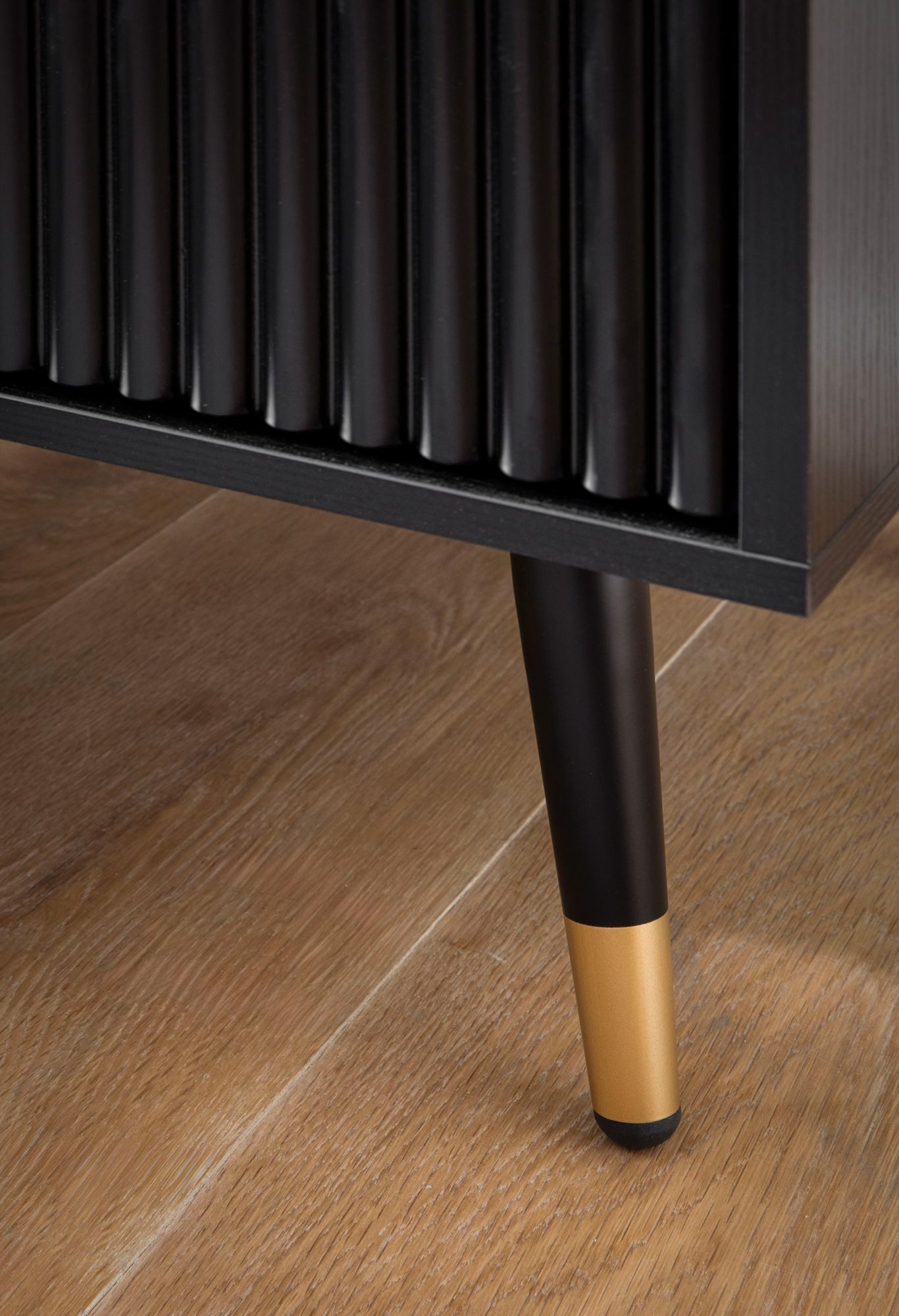 FineBuy Nachtkonsole Schwarz mit Eiche-Dekor 43,5x39x56 cm Nachttisch Modern, Nachtkommode Boxspringbett mit Schubladen, Nachtkästchen mit Stauraum – Bild 5 von 5