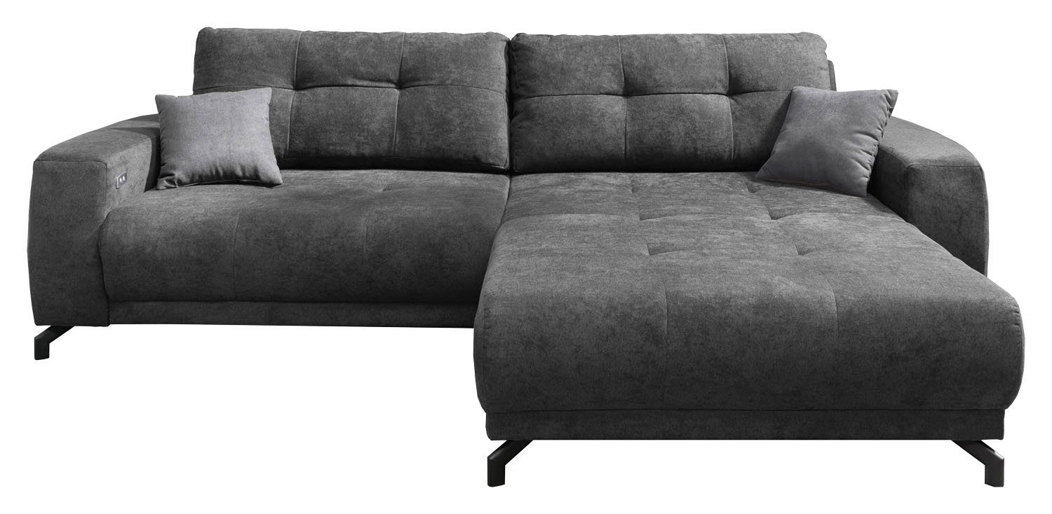 BENFORMATO HOME COLLECTION Sofa MERLIN, Anthrazit, Flachgewebe, elektrische Sitztiefenverstellung, BxHxT 272 x 87 x 174 cm