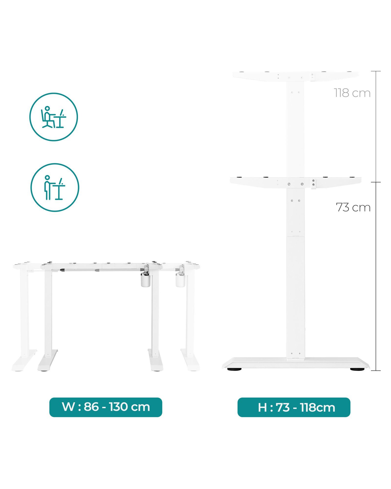 Tischgestell weiß elektrisch höhenverstellbar SONGMICS | Computertisch Schreibtisch, weiß