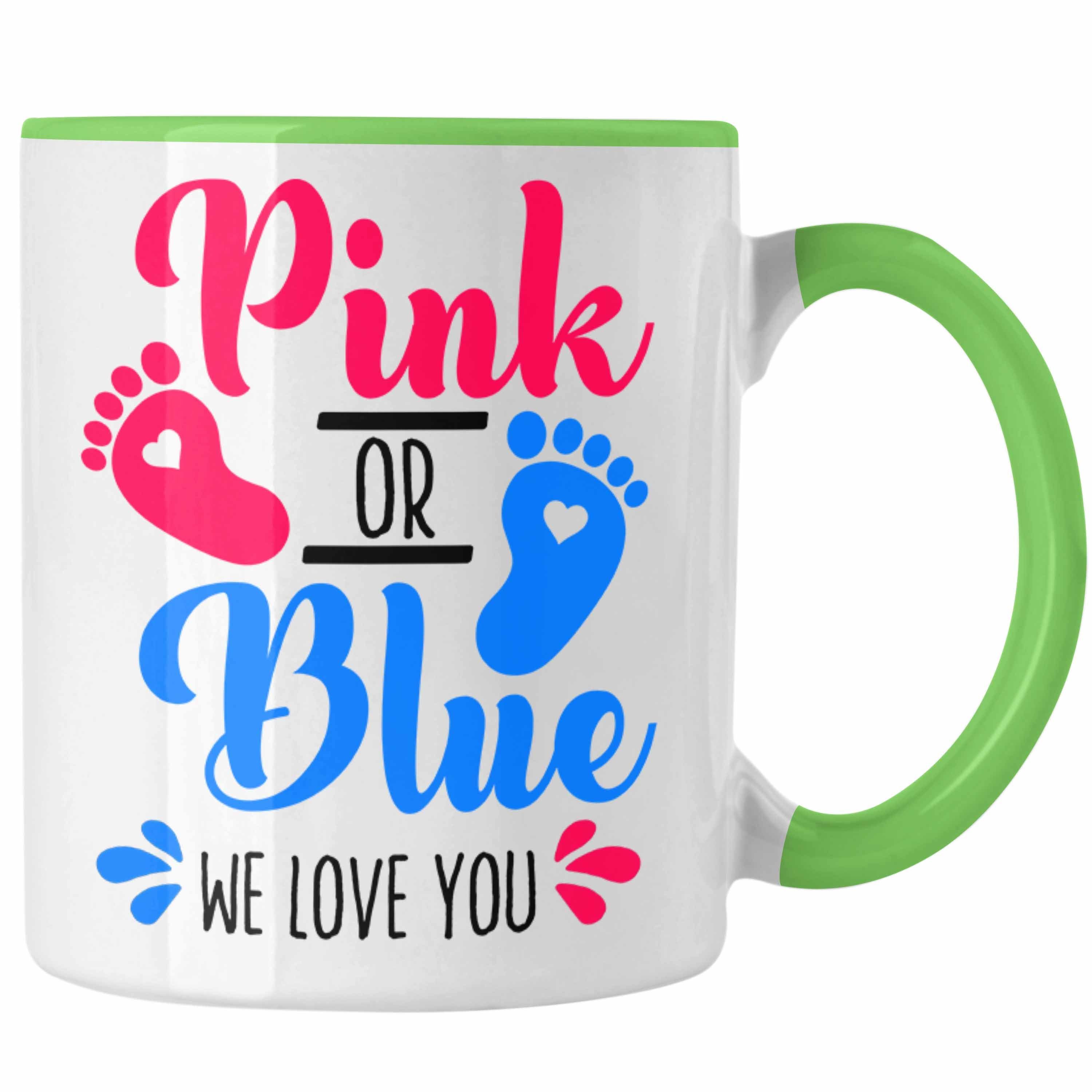 Trendation Tasse Tasse Gender Reveal Geschenk Pink Or Blue We Love You Baby Überraschun Grün