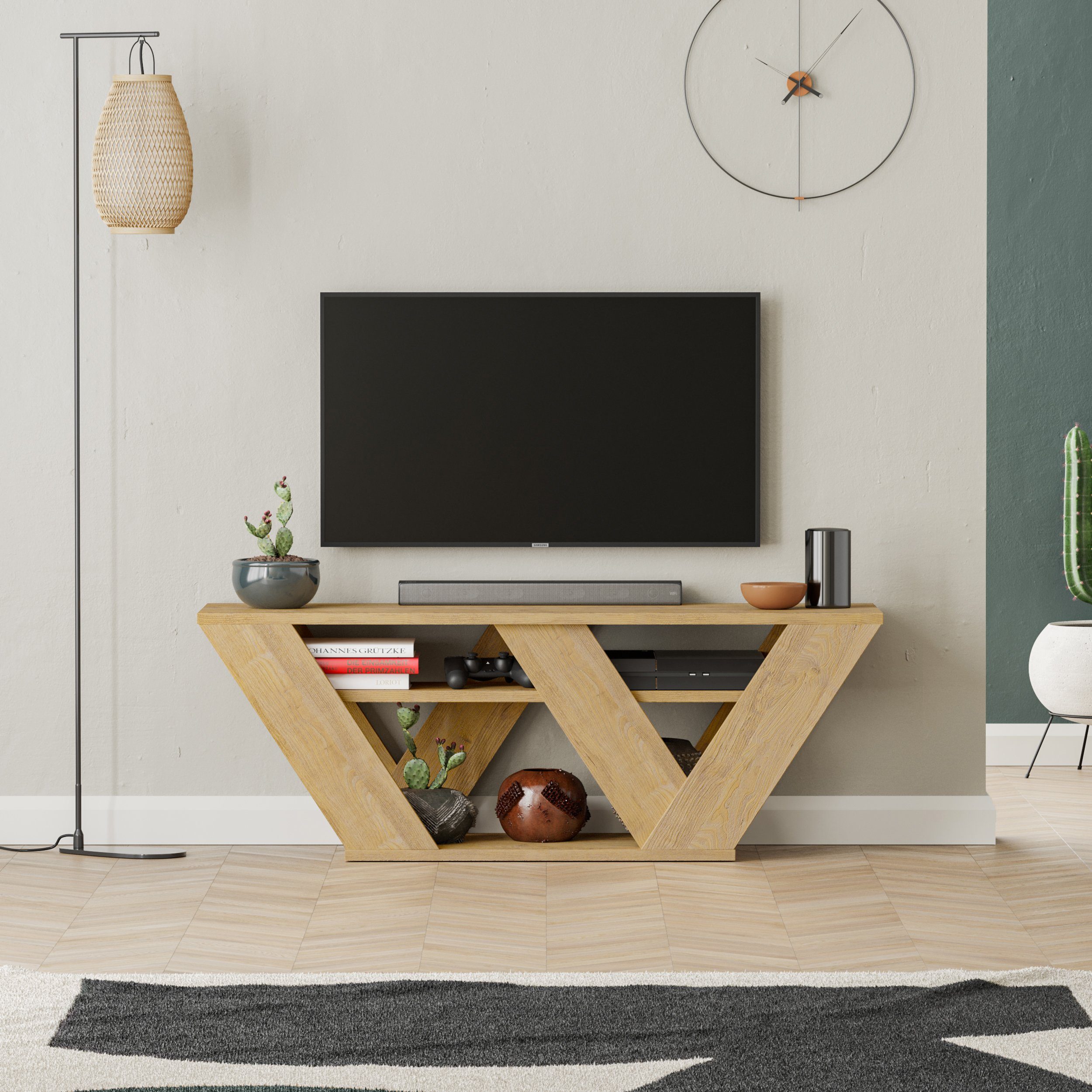 Decortie TV-Schrank Pipralla Moderner TV-Ständer Multimedia Mit Einlegeböden, 110 x 30 x 40 cm