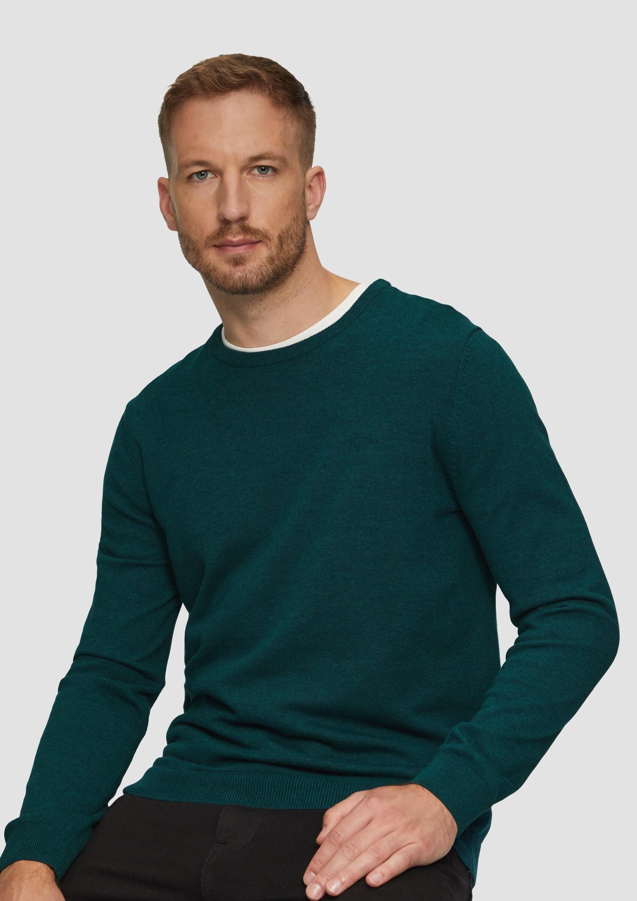 s.Oliver Longpullover Strickpullover Baumwollpullover mit Logo-Stickerei