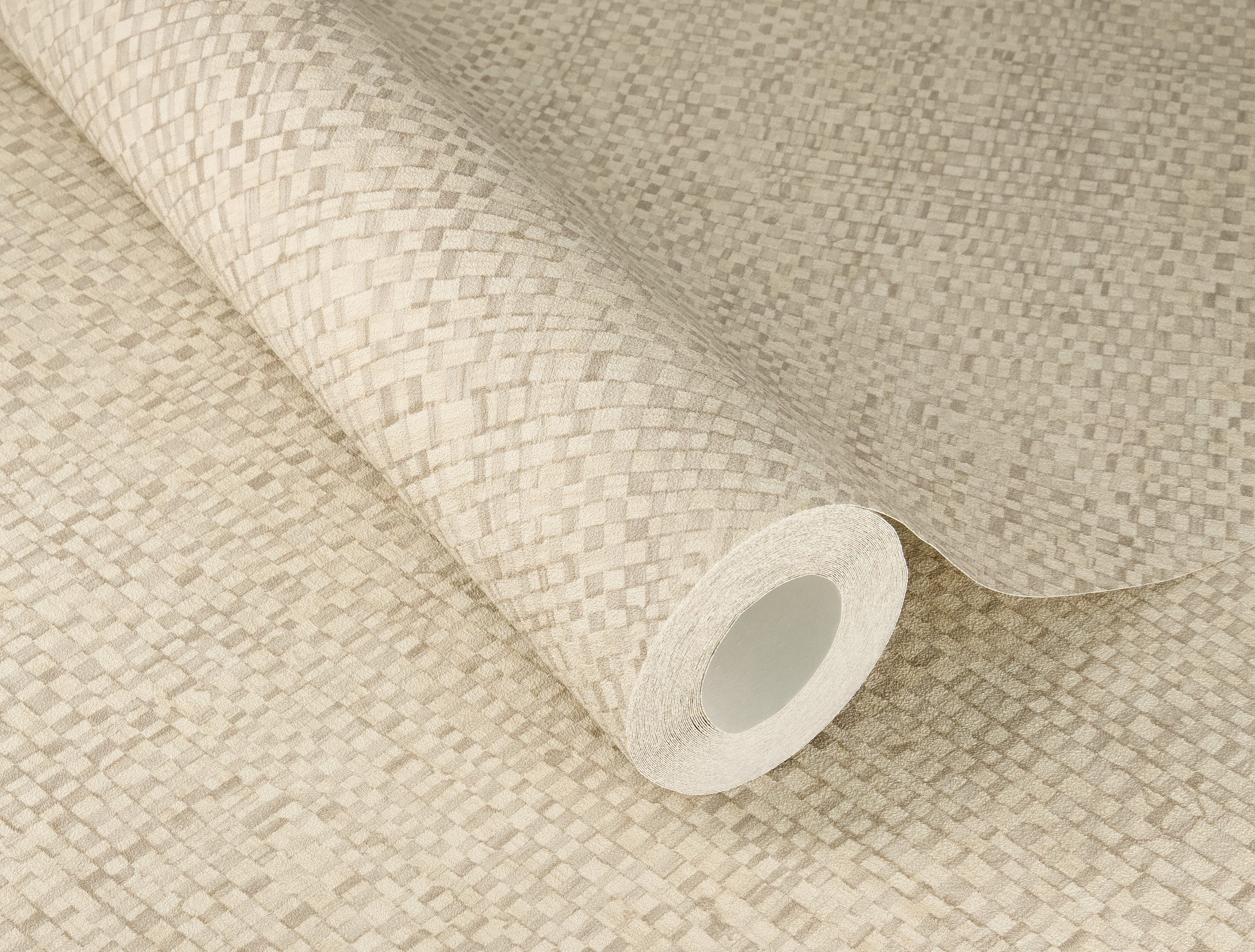 Rasch Vliestapete mit Flechtoptik in Hell-Beige - Feine Gewebeoptik, strukturiert, Flechtoptik, matt, Ton-in-Ton, geometrisch, (1 Rolle, 1 St), gewebte Optik