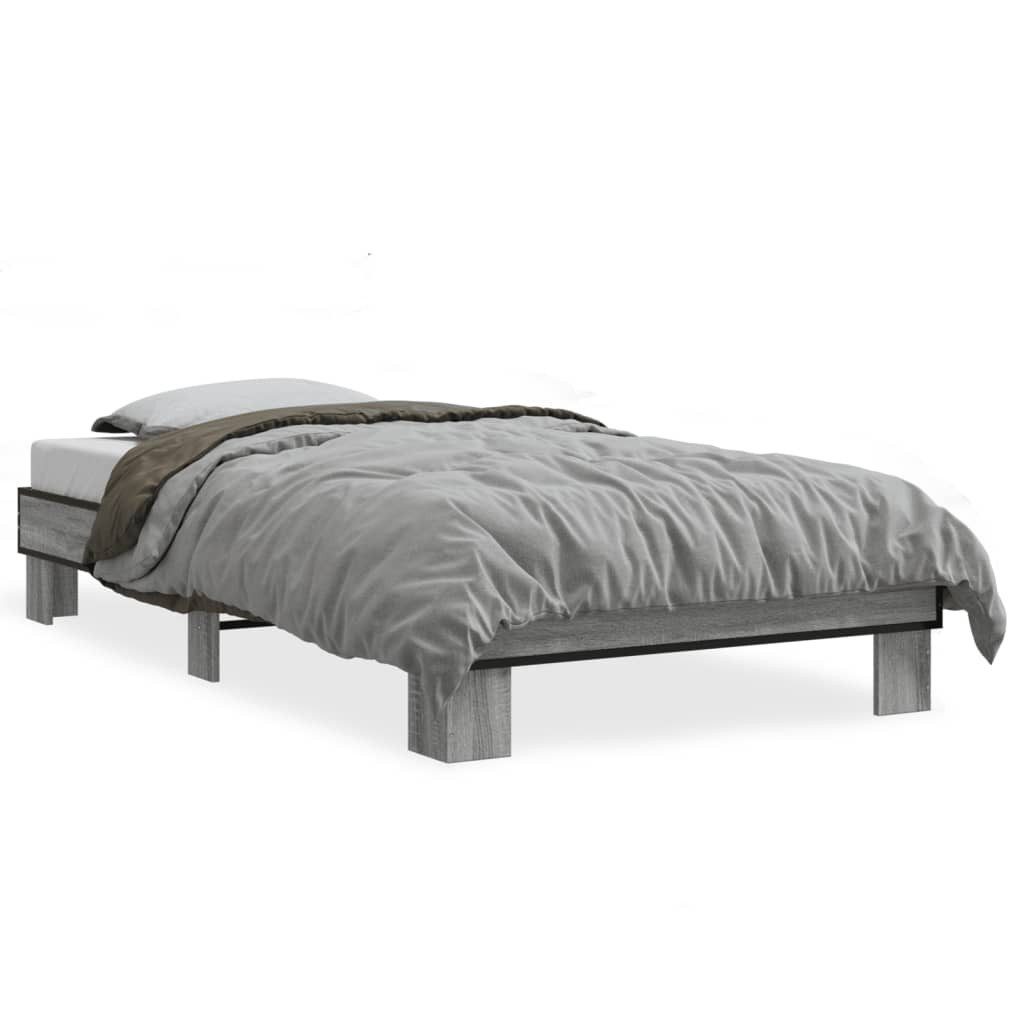 vidaXL Bett Bettgestell Grau Sonoma 75x190 cm Holzwerkstoff und Metall günstig online kaufen
