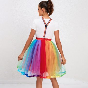 FIDDY Tüllrock Damen-Tüllrock, Regenbogen-Tutu-Rock für Partyurlaub für Erwachsene