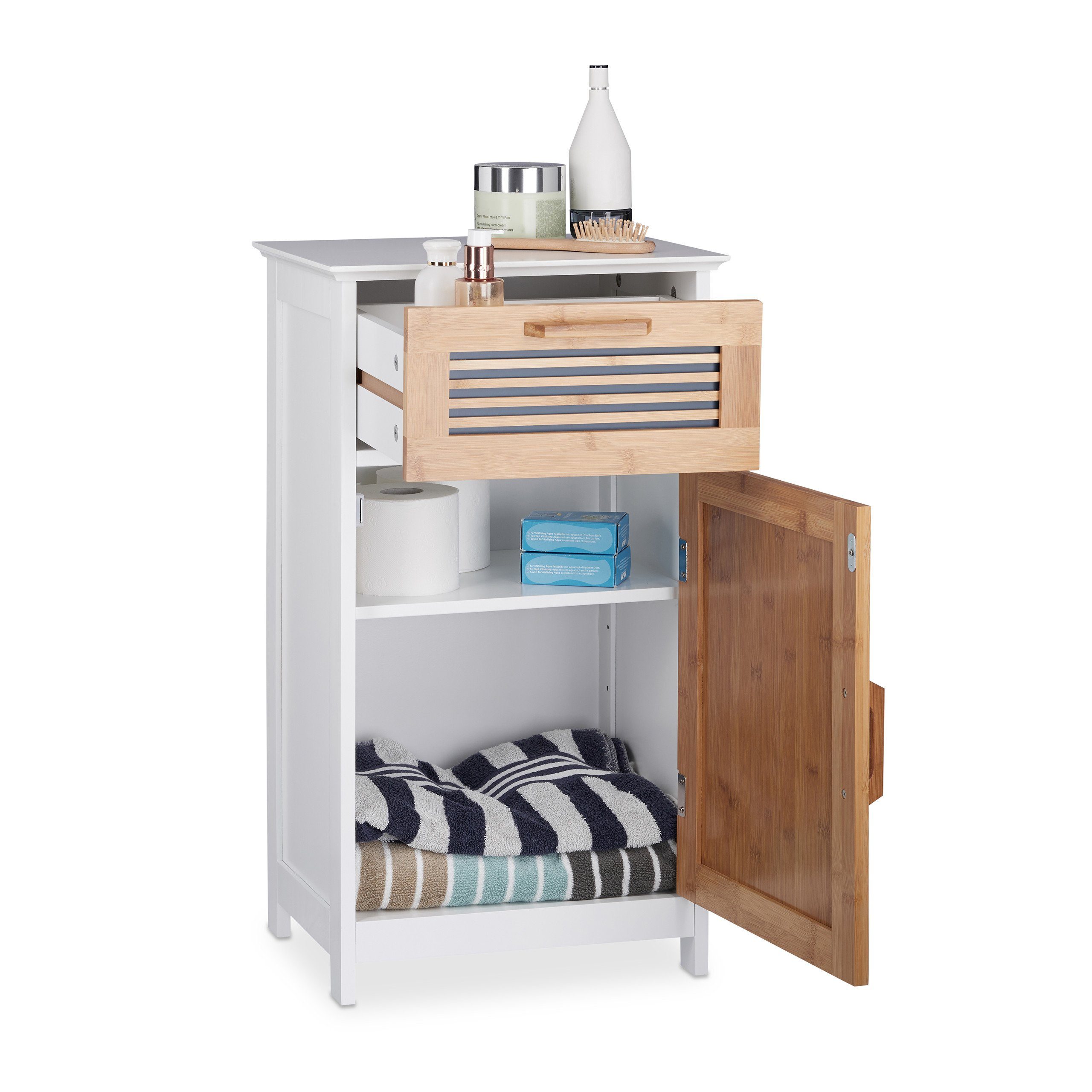 relaxdays Badregal Badschrank schmal mit Schublade