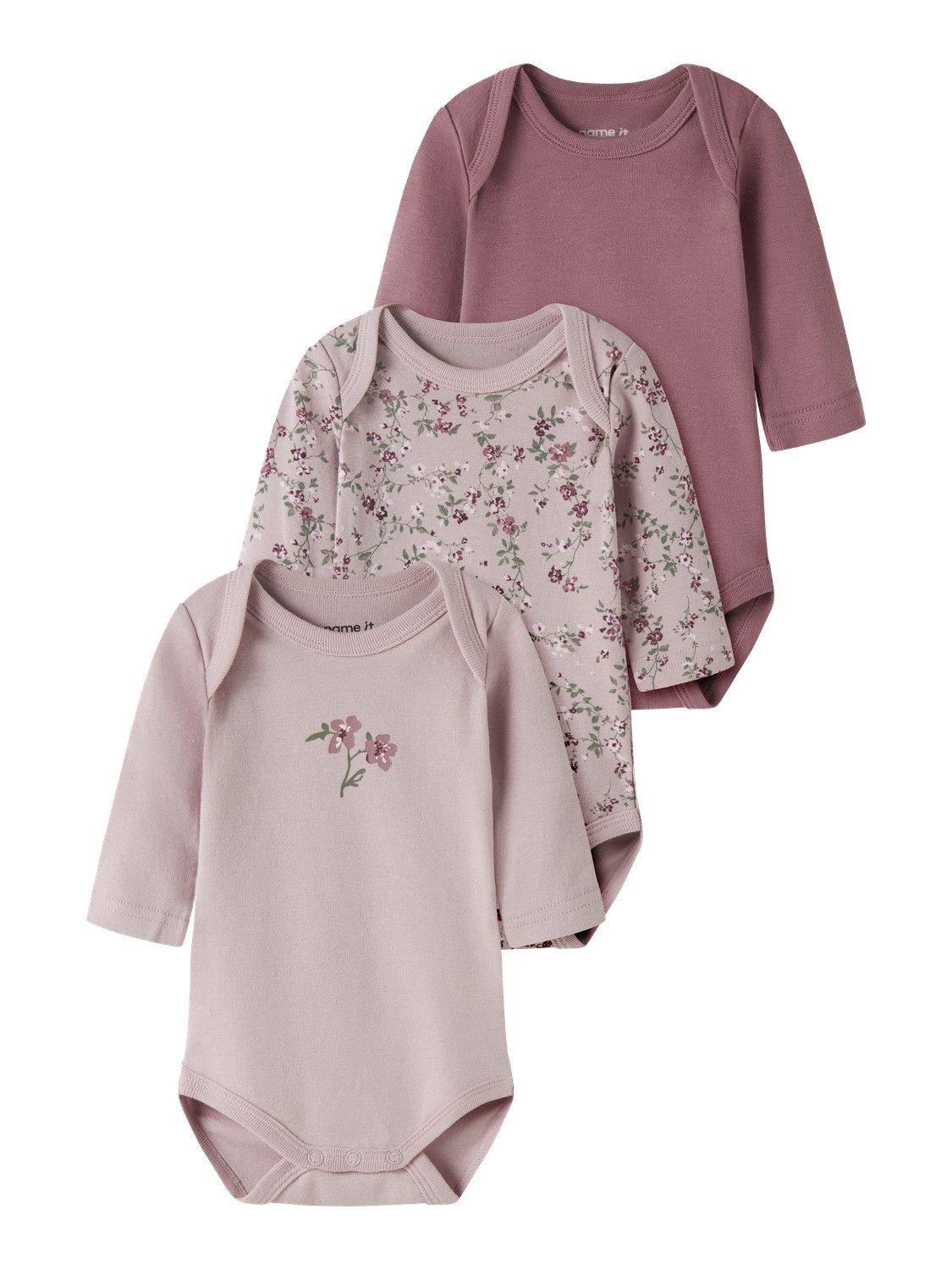 Name It Langarmbody (3-tlg) Nbfbody 3P Ls Violetflower