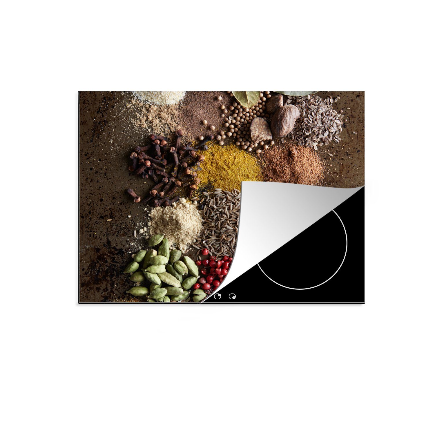 cm, die küche, - - Vinyl, Induktionsmatte Gewürze Herdblende-/Abdeckplatte für (1 tlg), Kräuter 59x52 MuchoWow Pflanzen, Ceranfeldabdeckung