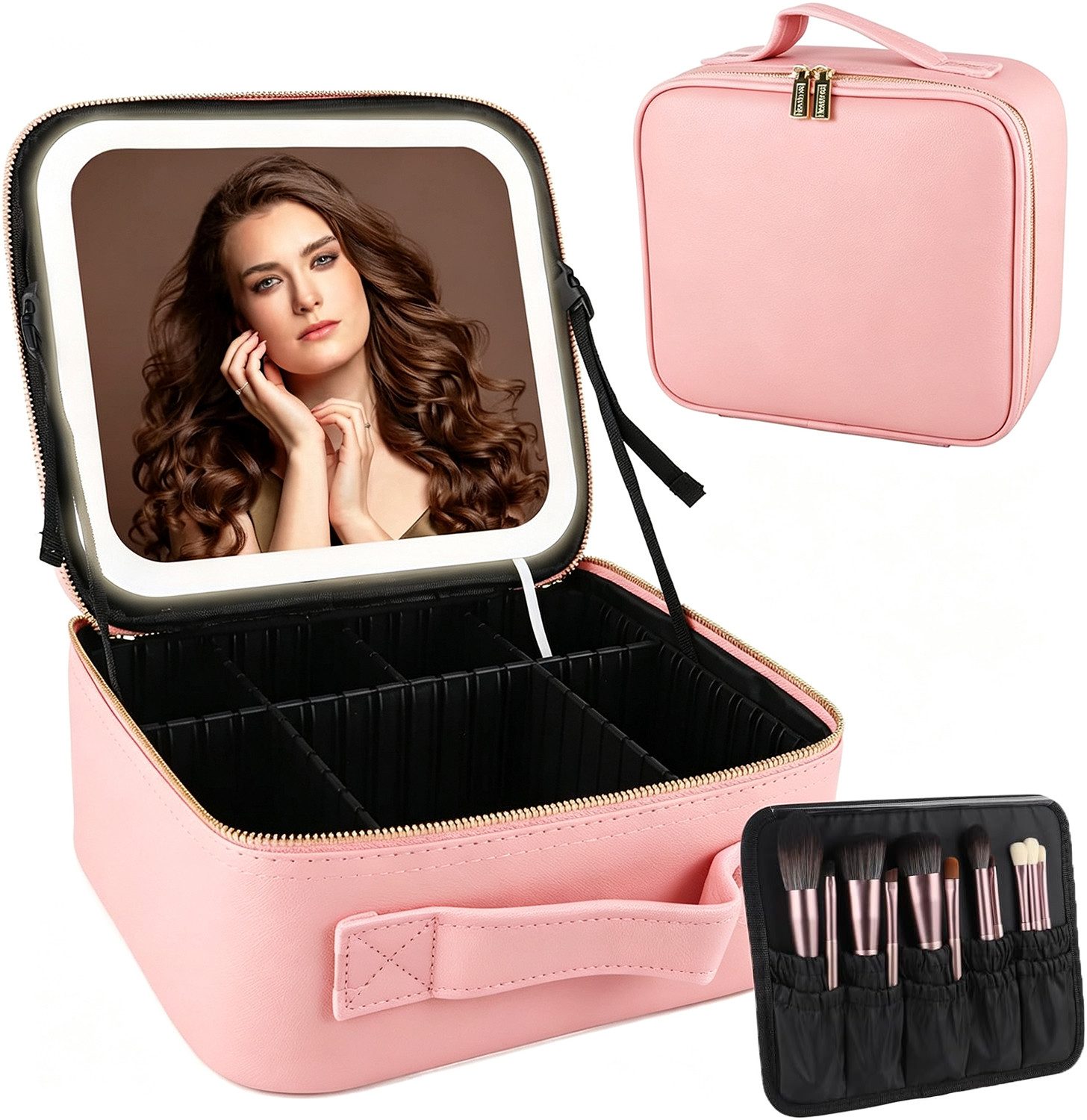 Fyrove Kosmetiktasche Make up Tasche mit LED Beleuchtung Licht, Kosmetikkoffer Tasche Damen, Schminkkoffer Geschenk für Frau, Koffer Verstauen für Reisen
