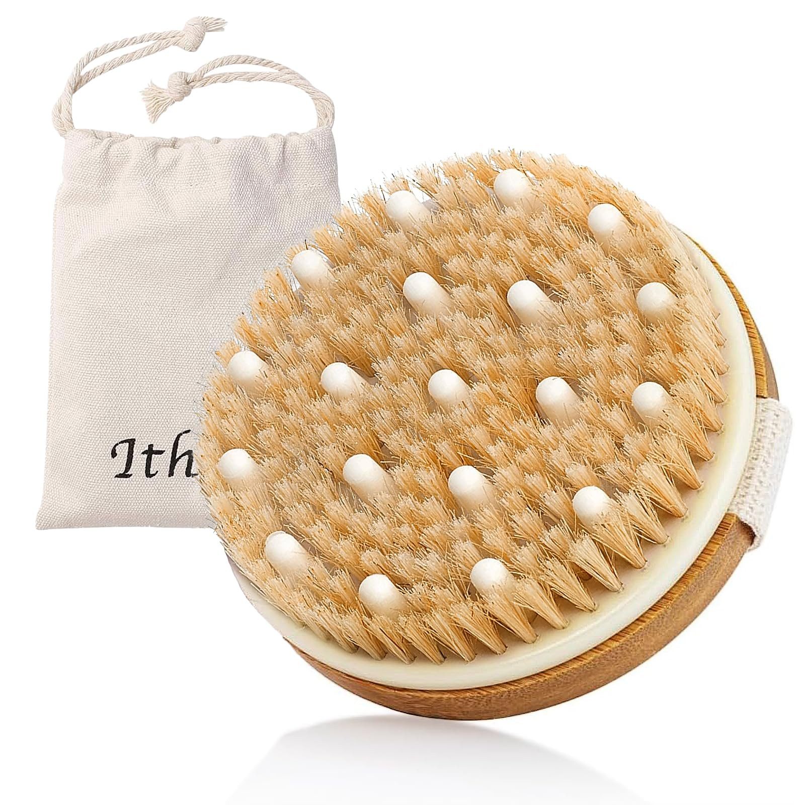 ibettertec Massagebürste Trockenbürste, Körperbürste, Peelingbürste, natürliche Borsten, Badebürste zum Entfernen abgestorbener Haut, Cellulite, verbessert Lymphfunktionen, Peeling