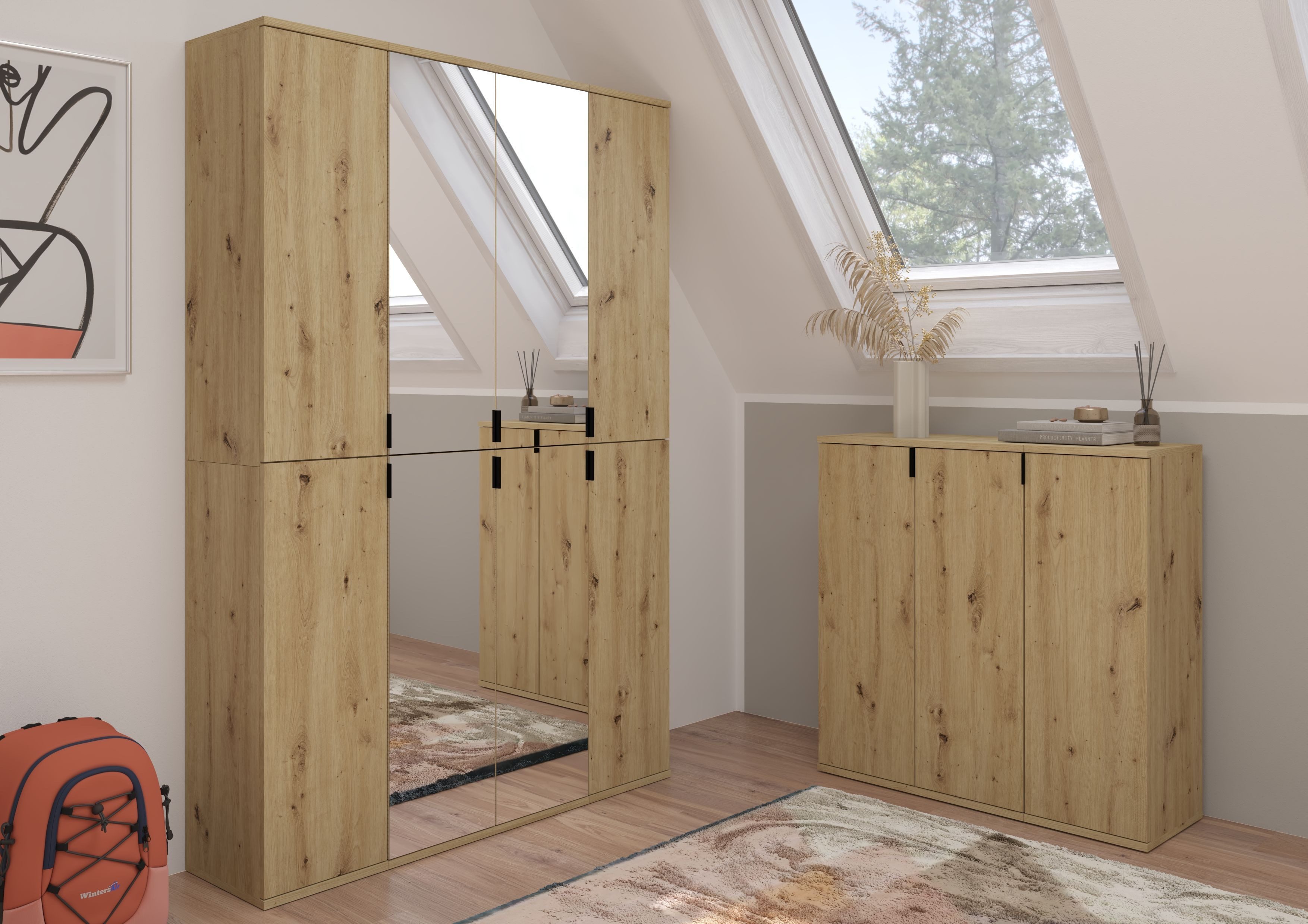 Home affaire Kommode Trondheim, Breite 30 cm, 1 Tür, 3 Einlegeböden, 4 Fächer, Türanschlag wechselbar, Garderobenkommode, Schuhschrank, Schuhkommode
