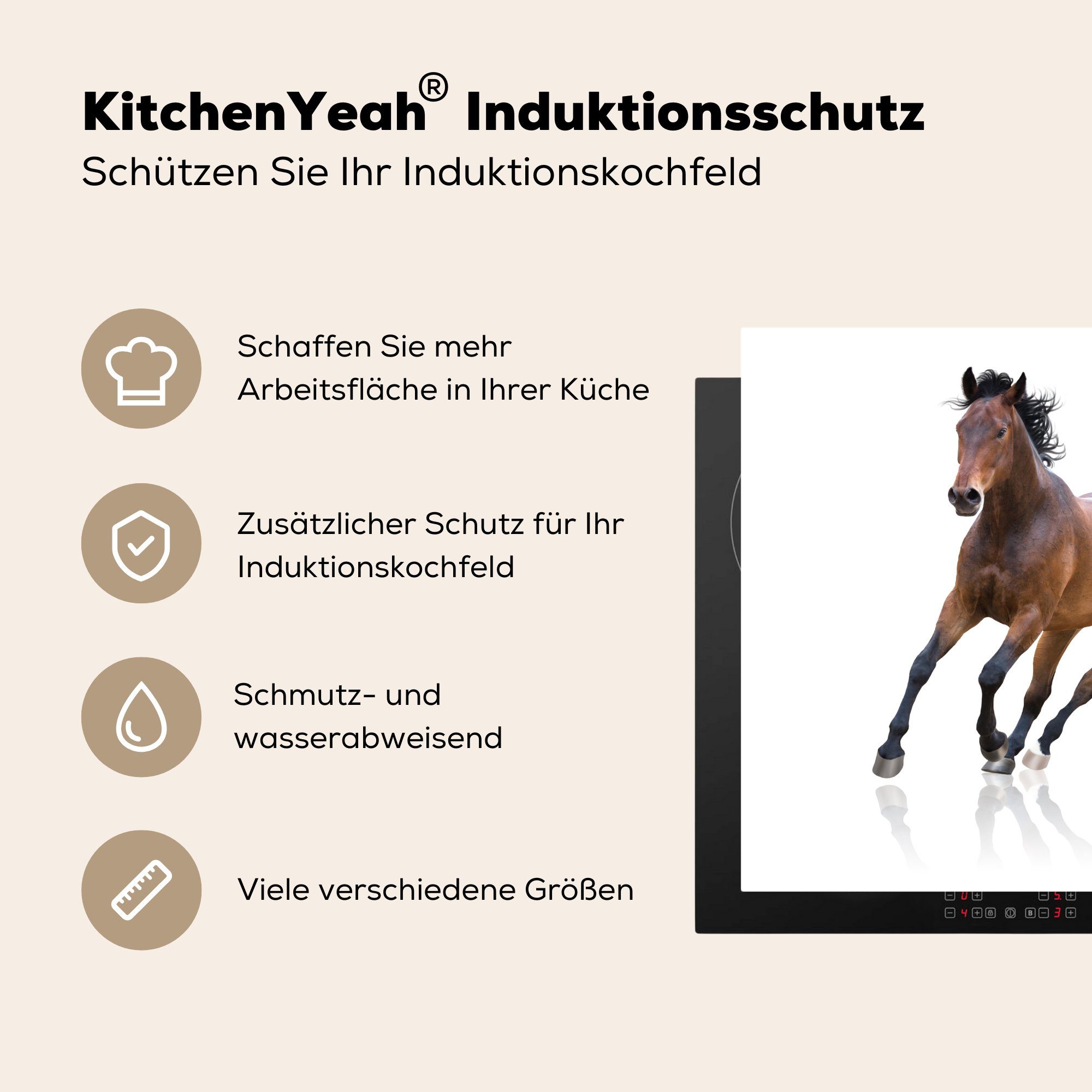 MuchoWow Herdblende-/Abdeckplatte Pferd Vinyl, Weiß, küche tlg), Arbeitsplatte - (1 Braun cm, - 78x78 Ceranfeldabdeckung, für