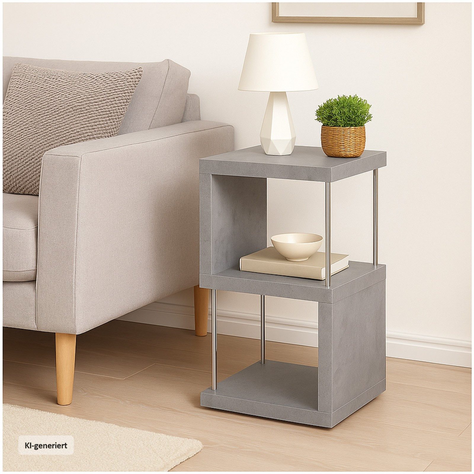 HTI-Living Regal Standregal 2 Fächer Thekla Beton, Stück 1-tlg., mit Metallstreben