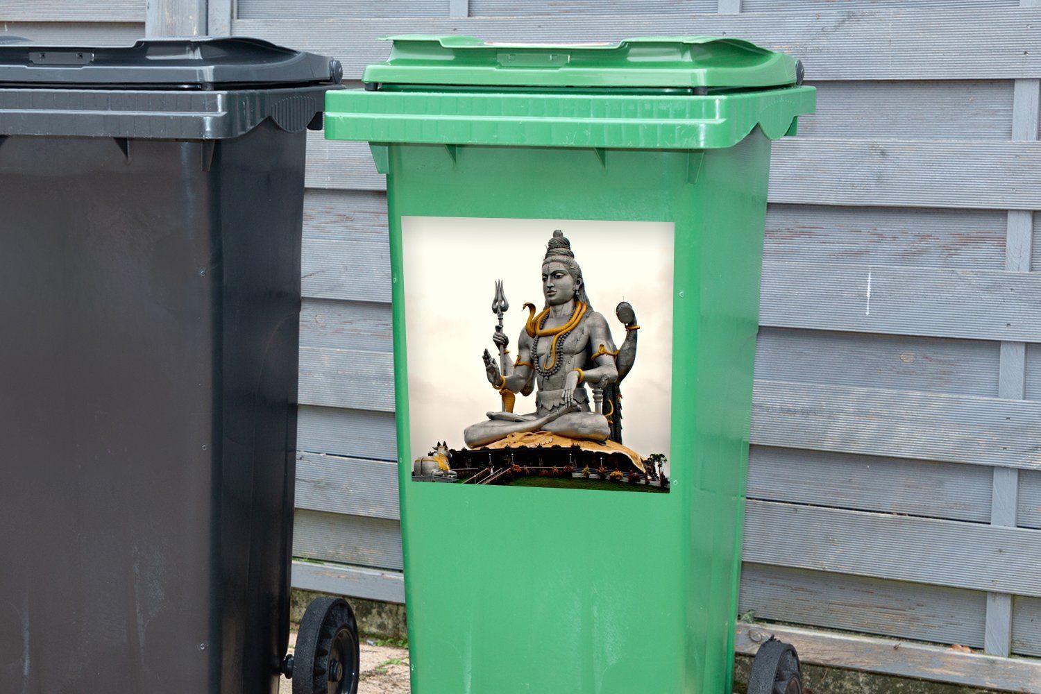 Bild Container, Shiva Sticker, MuchoWow Wandsticker St), Mülleimer-aufkleber, von (1 Abfalbehälter Graues Mülltonne,