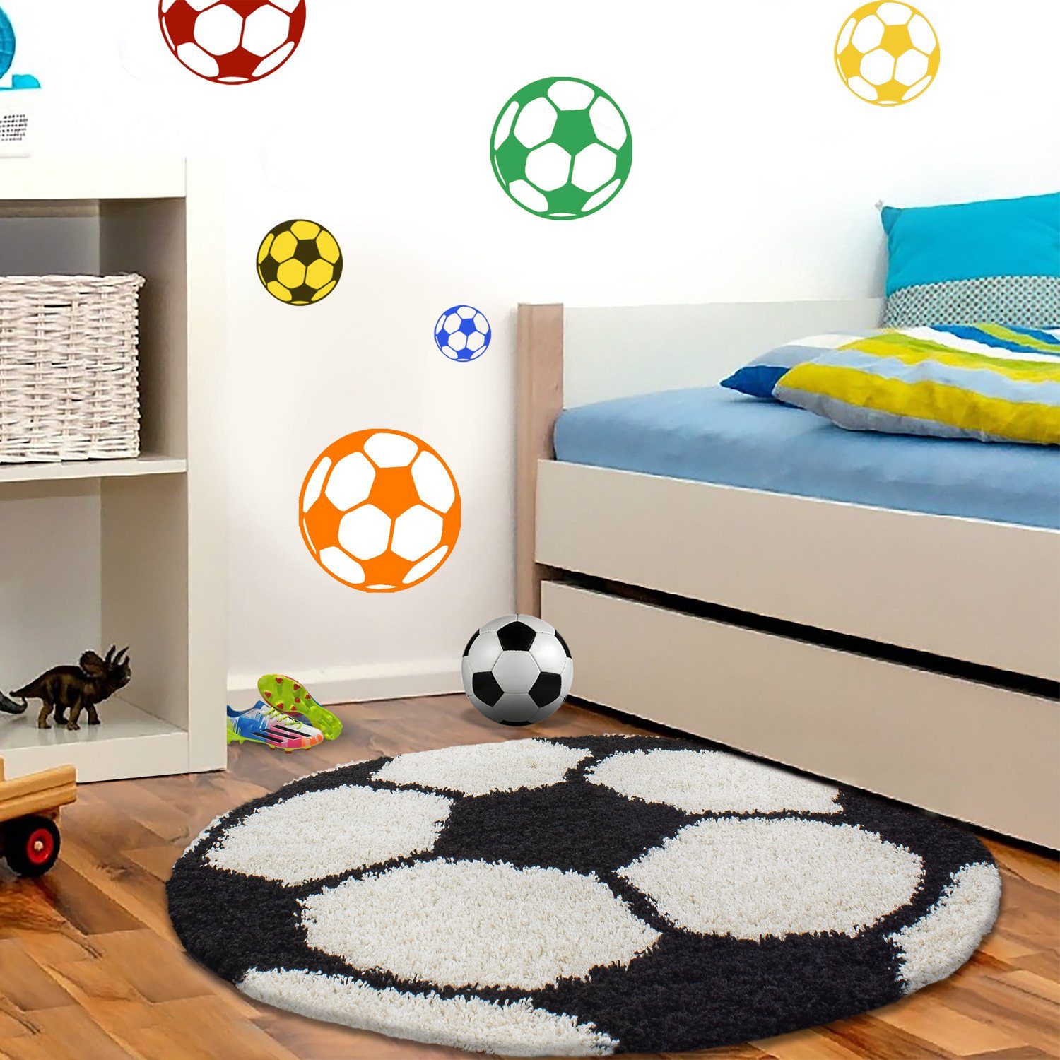 Stilvoll Günstig Kinderteppich für Spiel-Kinderzimmer Fußball-Design für Jungs und Mädchen, Rund, Höhe: 30 mm