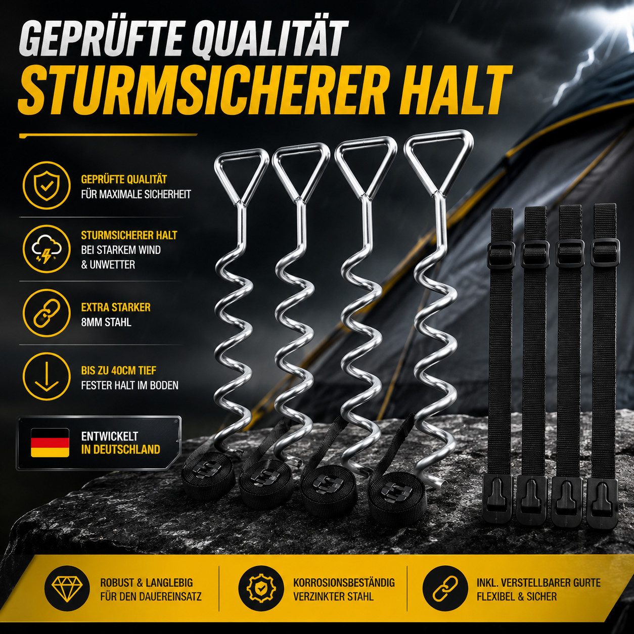 Best for Home Bodenanker Trampolin-Bodenanker-Set, 4-teilig – Anker mit XXL-Gurten für Zelte – Bild 4 von 5