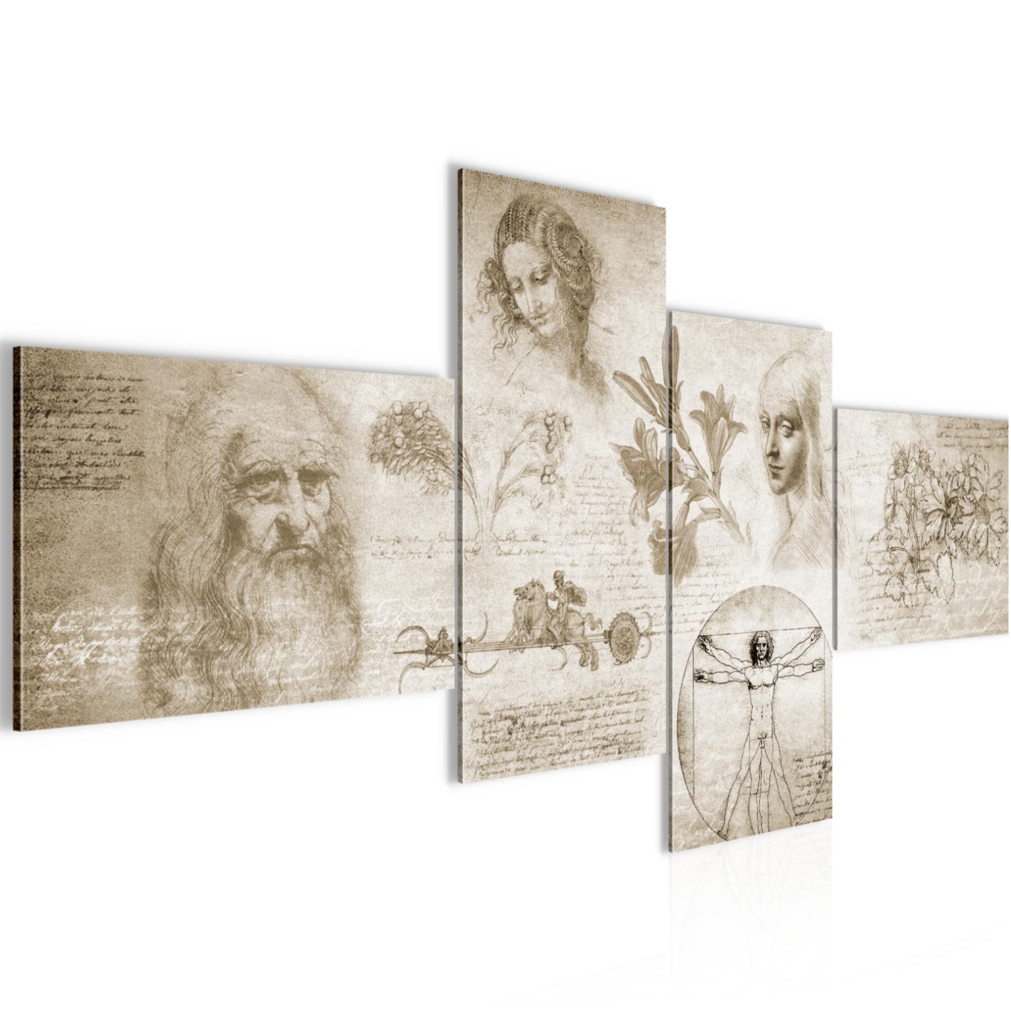 Runa Art Wandbild Bild Leonardo Da Vinci Skizze Renaissance Biege 700442a, 100L x 50B cm