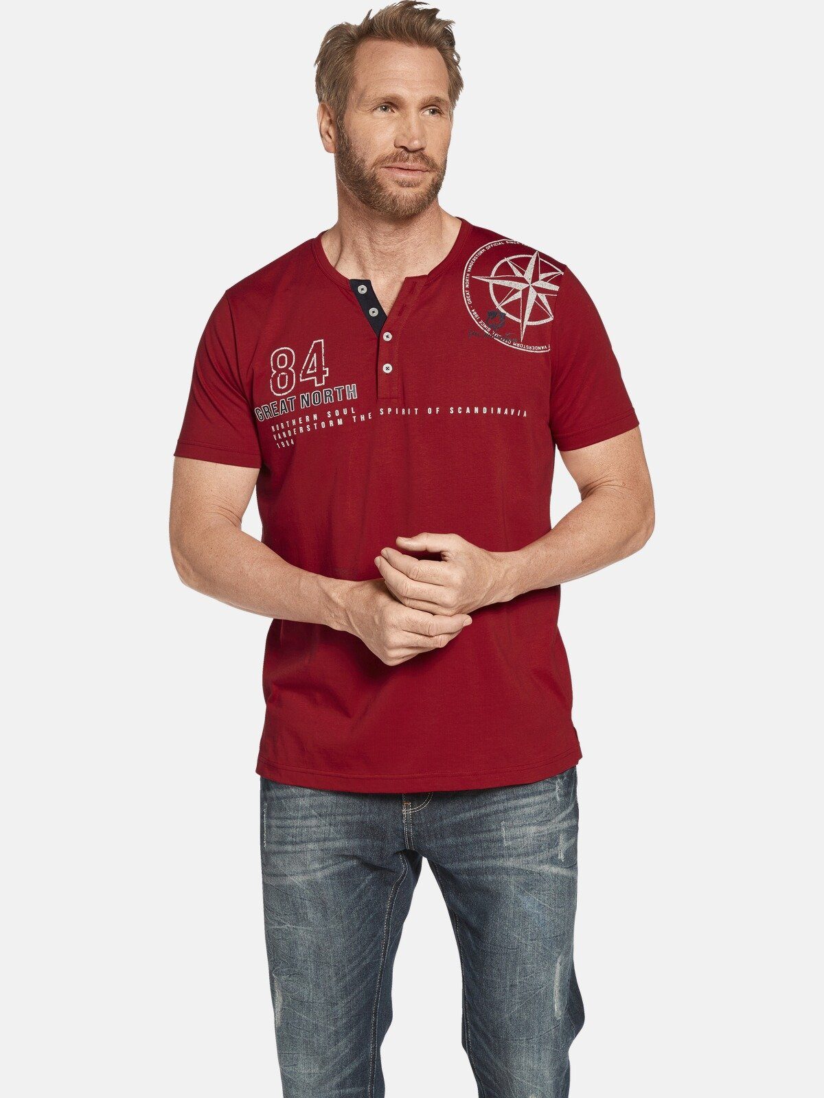 Jan Vanderstorm T-Shirt LINDRAD im Baseball-Look rot