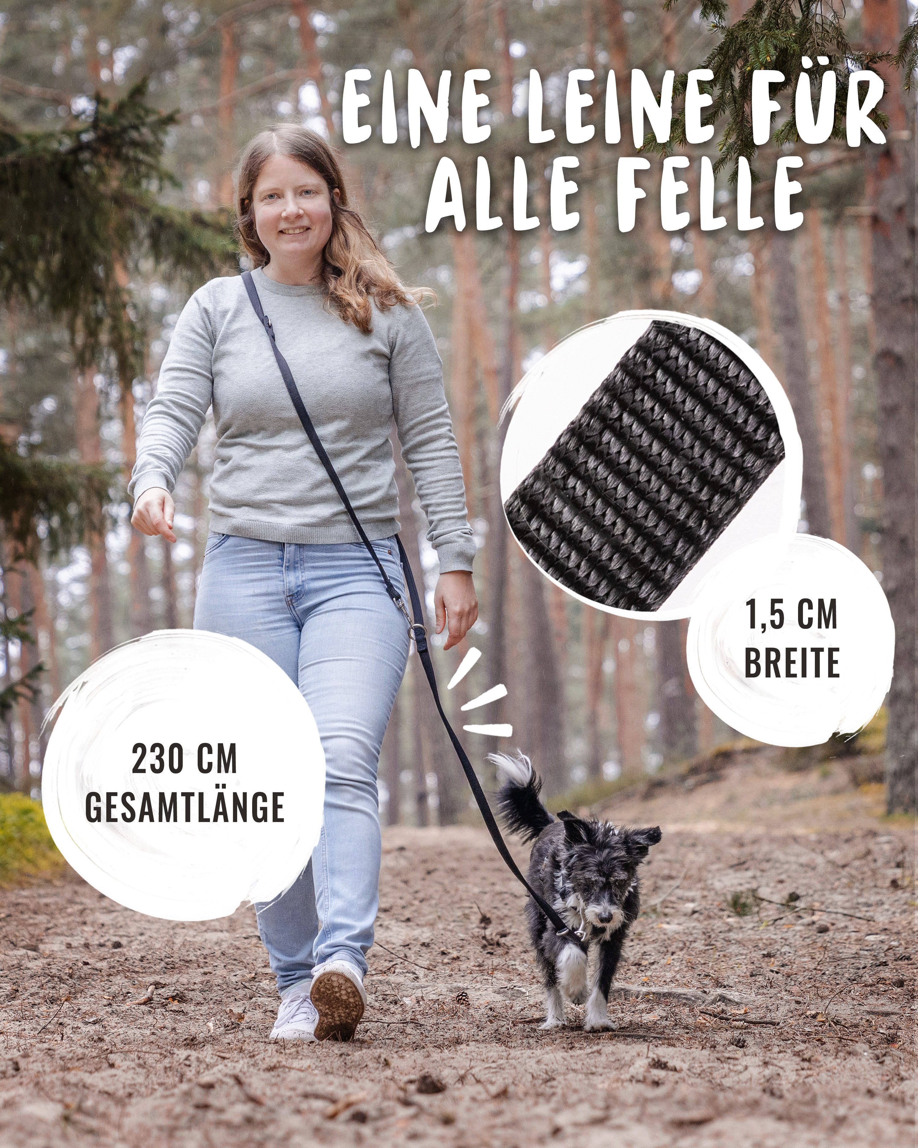Rudelkönig Hundeleine Gepolsterte Hundeleine Bella, Verstellbare Führleine 2,30m, Nylon, Neopren (1-tlg), Für alle Hundegrößen