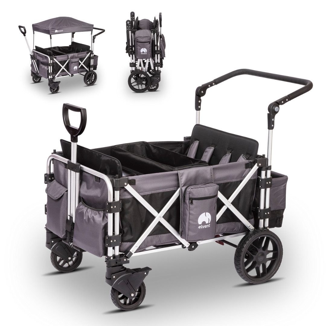 elvent Bollerwagen FamilyStar 4, Kompakt faltbar, Für bis zu 4 Kinder, Superleicht und komfortabel