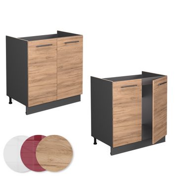 Livinity® Spülenunterschrank Fame-Line, Goldkraft Eiche/Anthrazit, 80 cm, AP Marmor