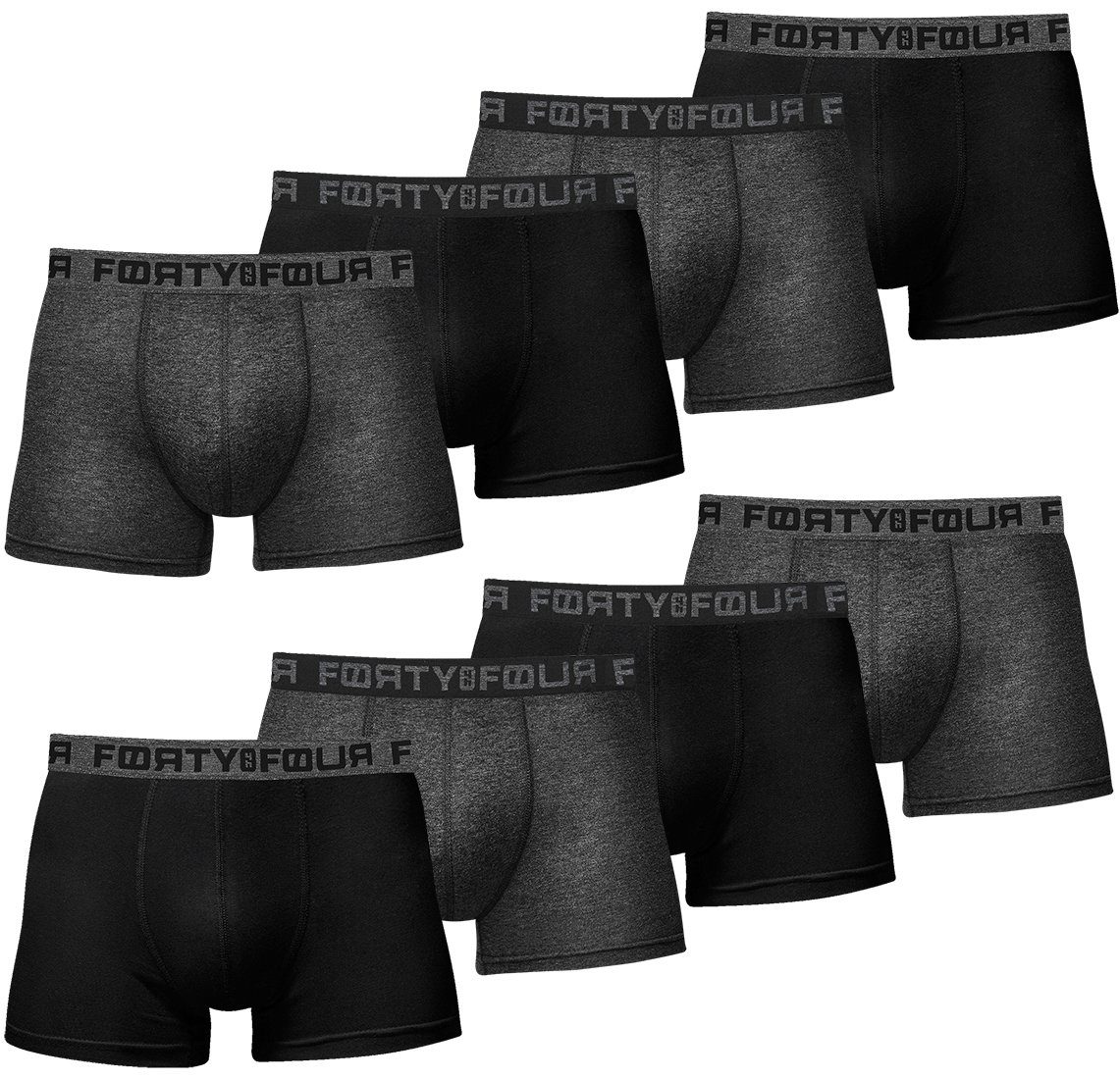 FortyFour Boxershorts Herren Männer Unterhosen Baumwolle Premium Qualität perfekte Passform (Vorteilspack, 8er Pack) S - 7XL 716e-schwarz/anthrazit