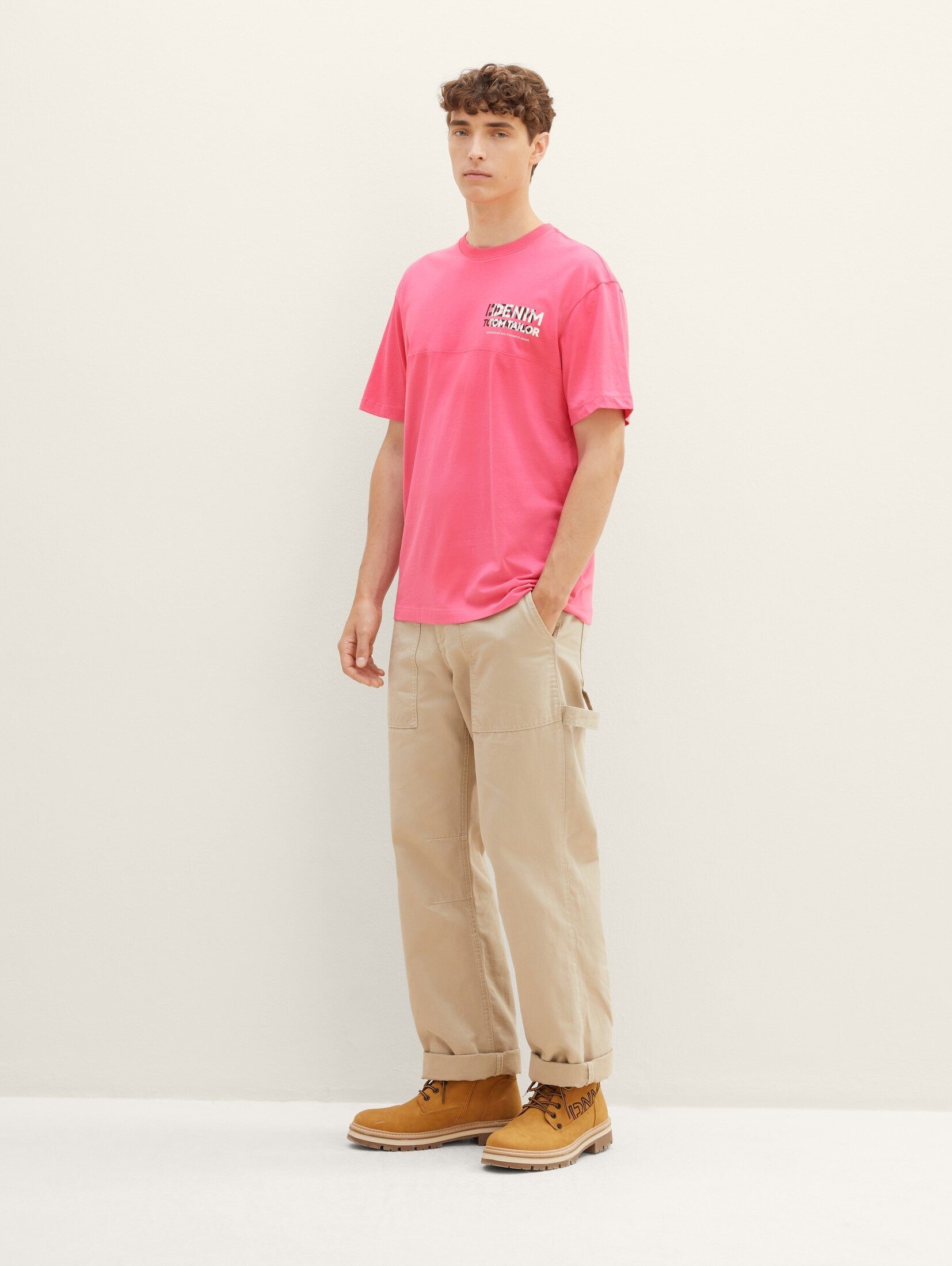 Bio-Baumwolle mit flame pink TAILOR Denim TOM T-Shirt T-Shirt flashy