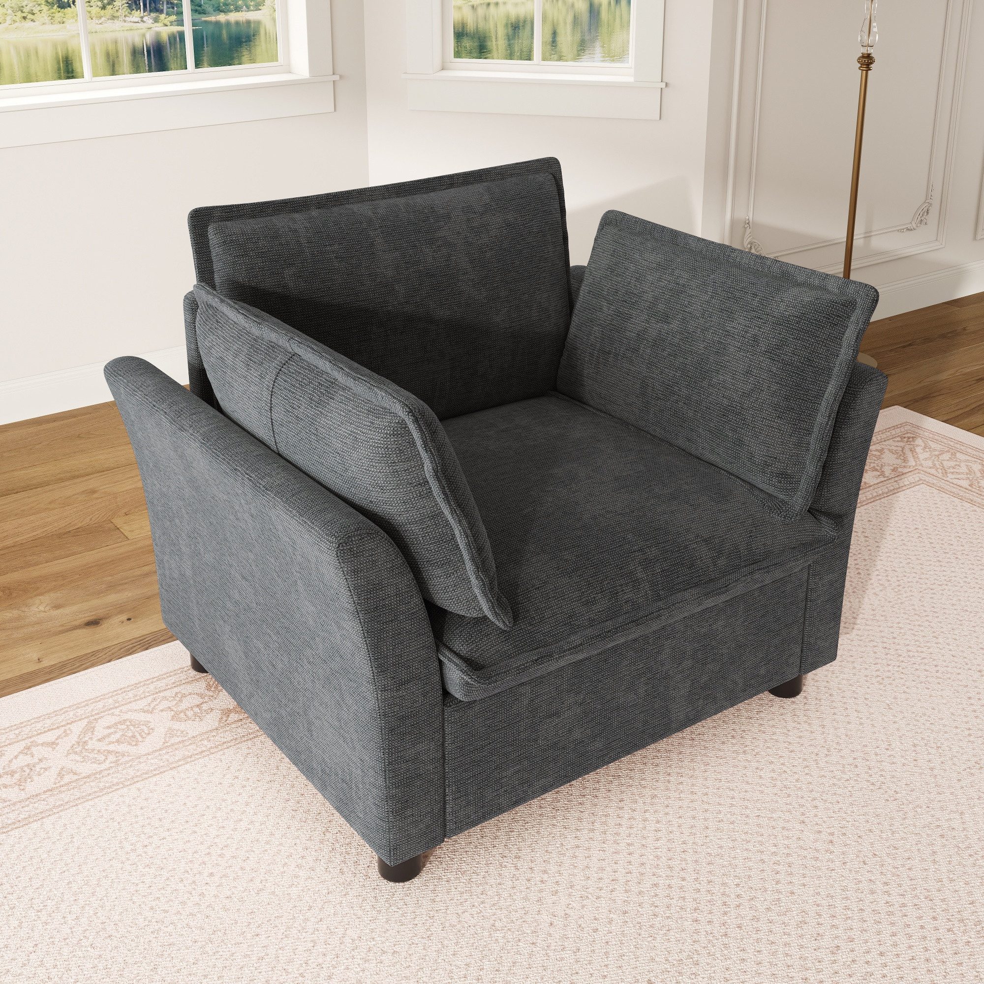 Merax Sessel moderner Relaxsessel aus Chenille (90×81×87 cm, 1-St), Einzel-Sessel mit Armlehnen & Kissen, Lounge- & Lesesessel