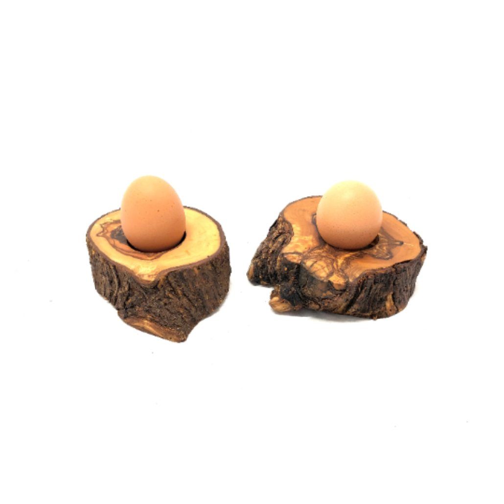 Olivenholz-erleben Eierbecher mit rustikalem Rand aus Olivenholz-Baumscheibe, 2er Set, (2-tlg), Hochwertiges Naturmaterial: antibakteriell, pflegeleicht und langlebig