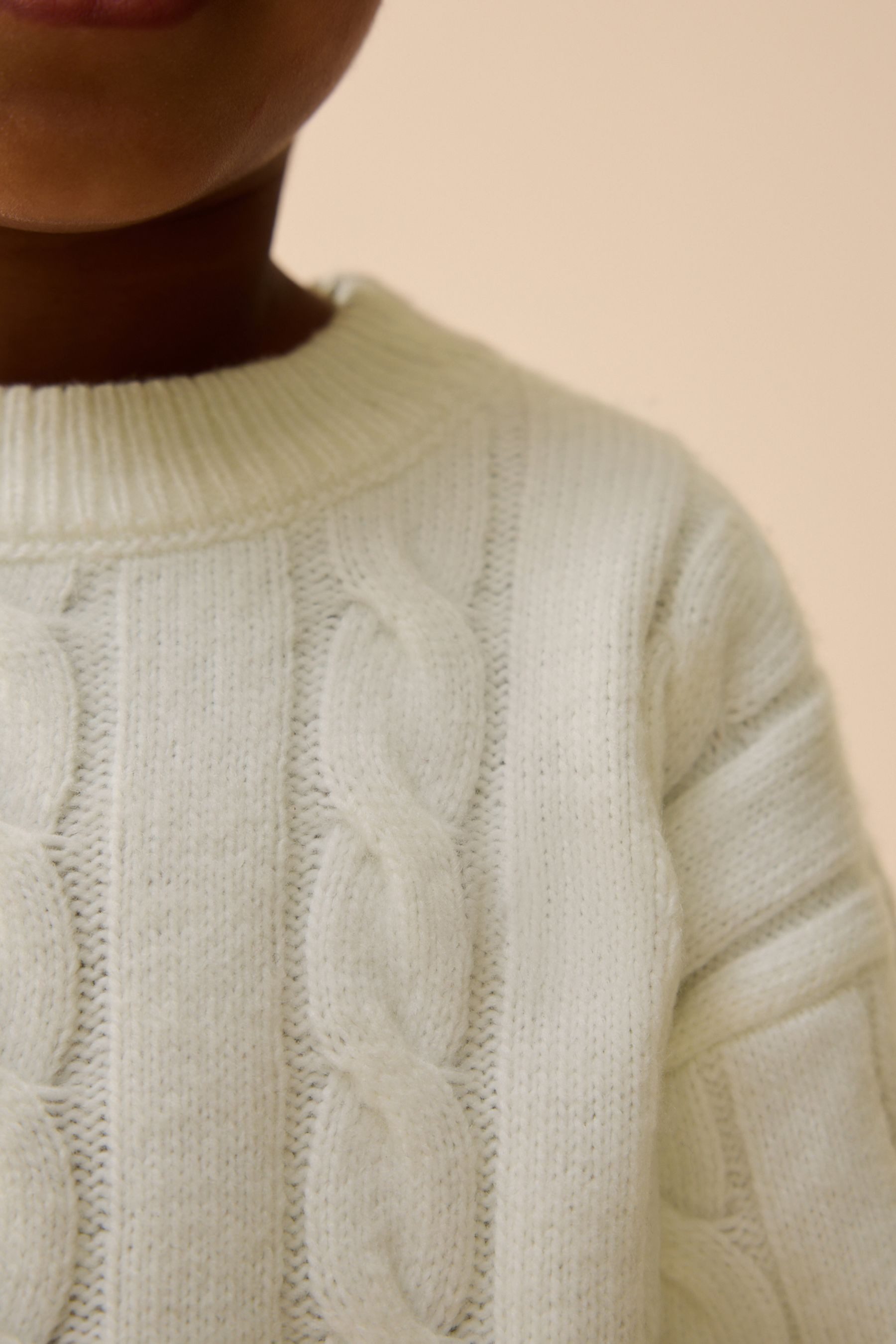 Next Rundhalspullover Rundhals-Pullover mit Zopfstrickmuster + Streifen (1-tlg)