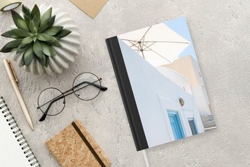 MuchoWow Notizbuch Architektur - Sonnenschirm - Tür - Weiß - Blau, Journal, Merkzettel, Tagebuch, Notizheft, A5, 98 Seiten, Haushaltsbuch