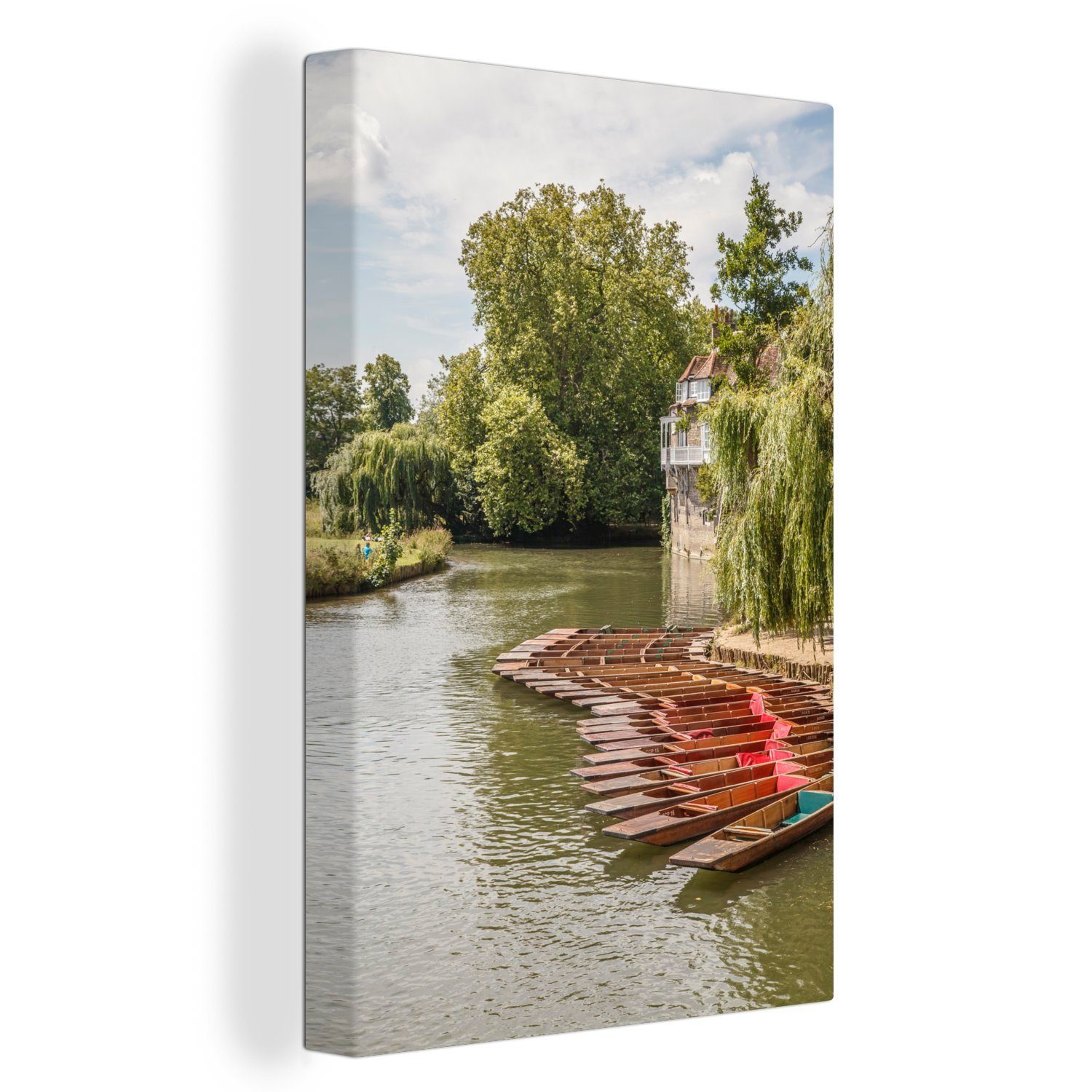 OneMillionCanvasses® Leinwandbild Stocherkähne auf einem Fluss, (1 St), Leinwandbild fertig bespannt inkl. Zackenaufhänger, Gemälde, 20x30 cm