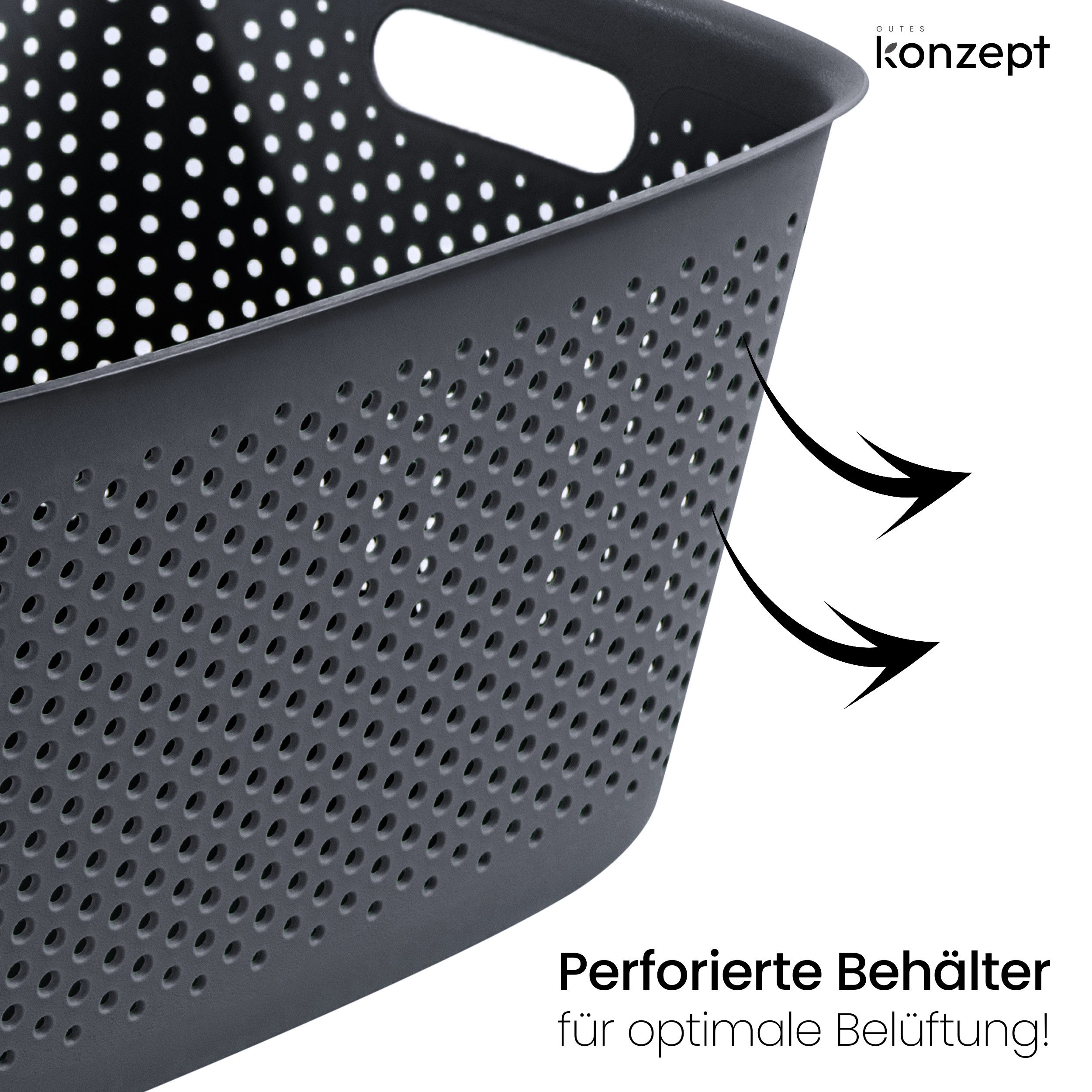 KONZEPT Aufbewahrungsbox mit Griffen 17L perforiert 39x29x22 cm Kunststoffbox, für Schrank, Regale, Büro, Bad oder Kinderzimmer