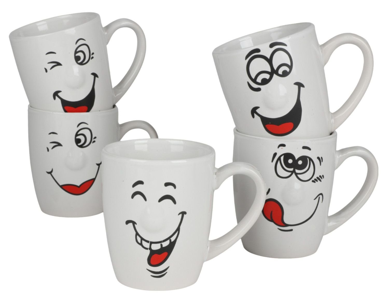 EDCO Tasse Kaffeebecher mit Smiley-Gesicht 300ml Kaffeetasse Kaffeepott Teetasse, Keramik