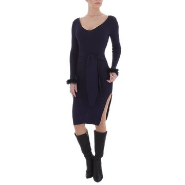 Ital-Design Strickkleid Damen Party & Clubwear Federn Stretch Strickoptik Minikleid in Dunkelblau