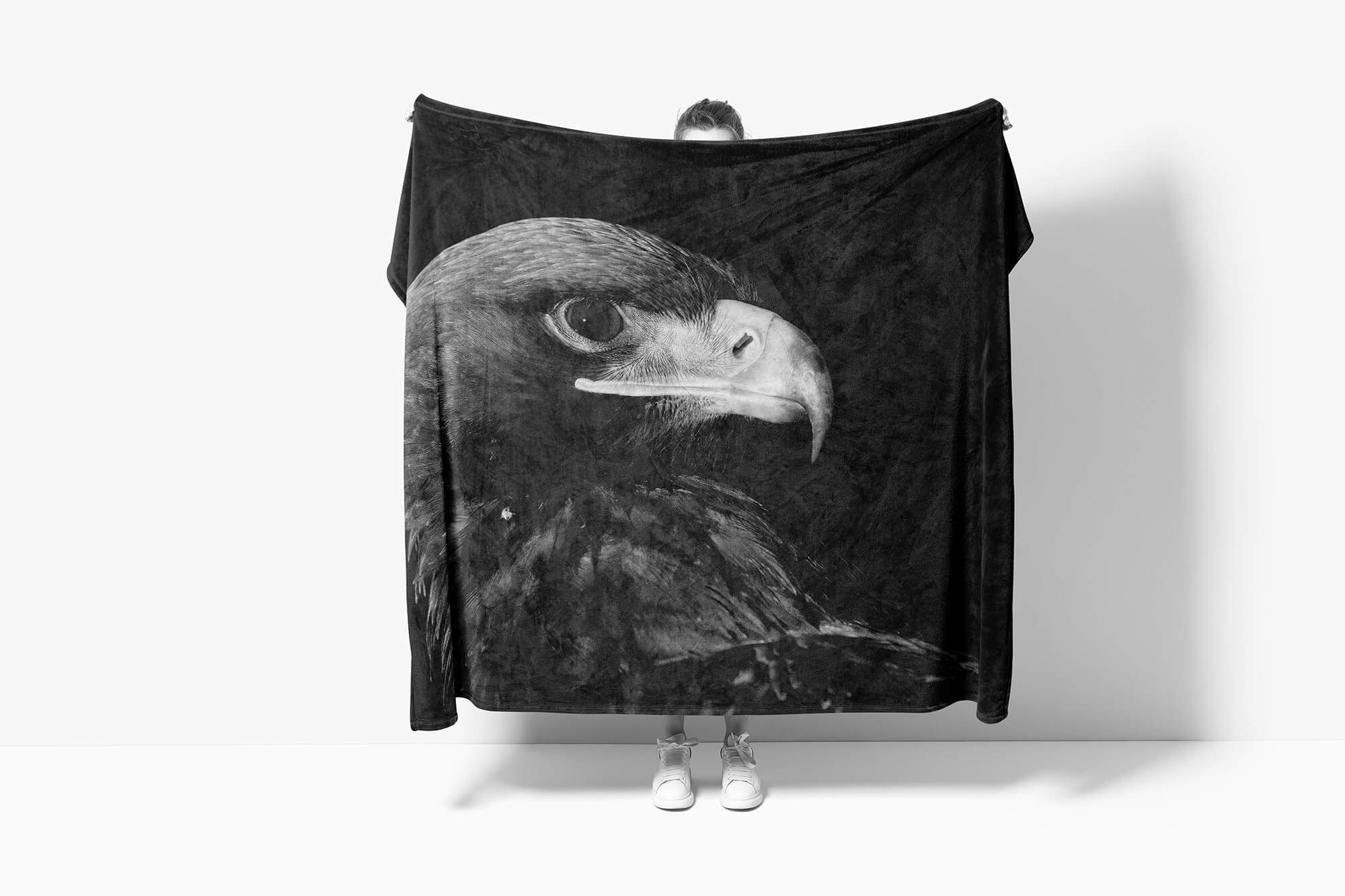 Weiß, Schwarz Adler (1-St), Sinus Handtücher Saunatuch Handtuch Handtuch Strandhandtuch Art mit Kuscheldecke Tiermotiv Baumwolle-Polyester-Mix
