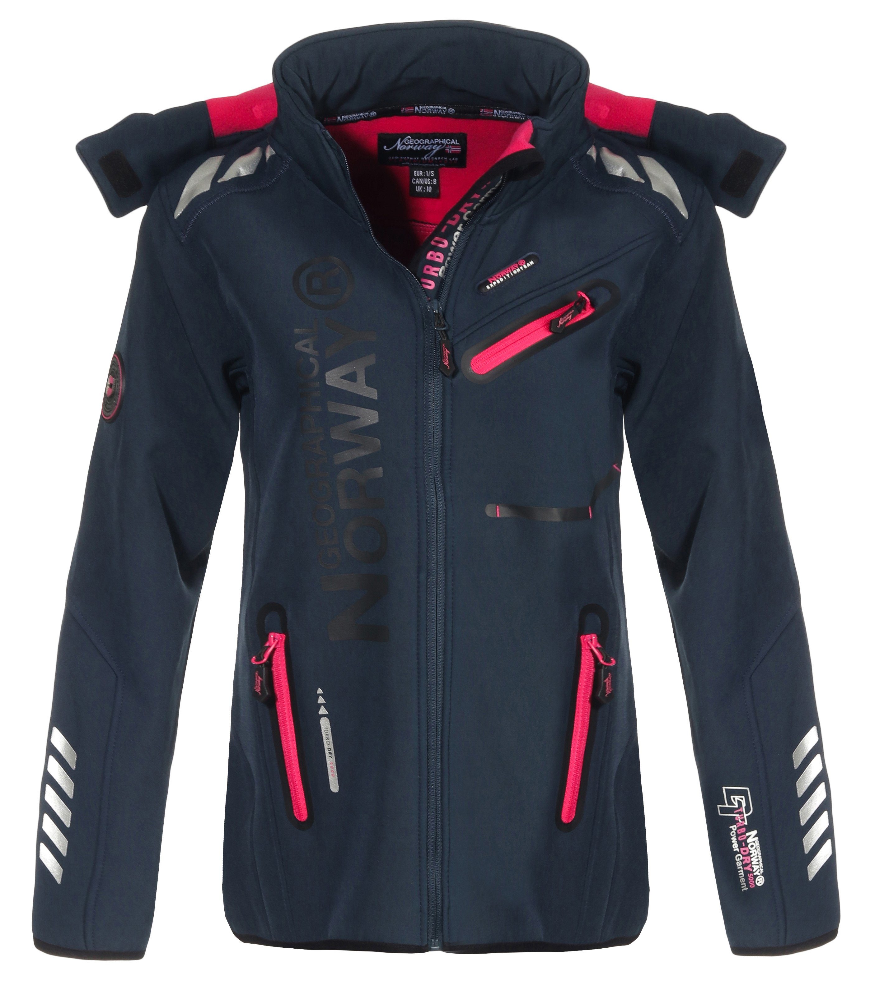 Geographical Norway Softshelljacke Damen Softshell Jacke G-Rose by leyoley mit  abnehmbarer Kapuze, hochschließender Kragen