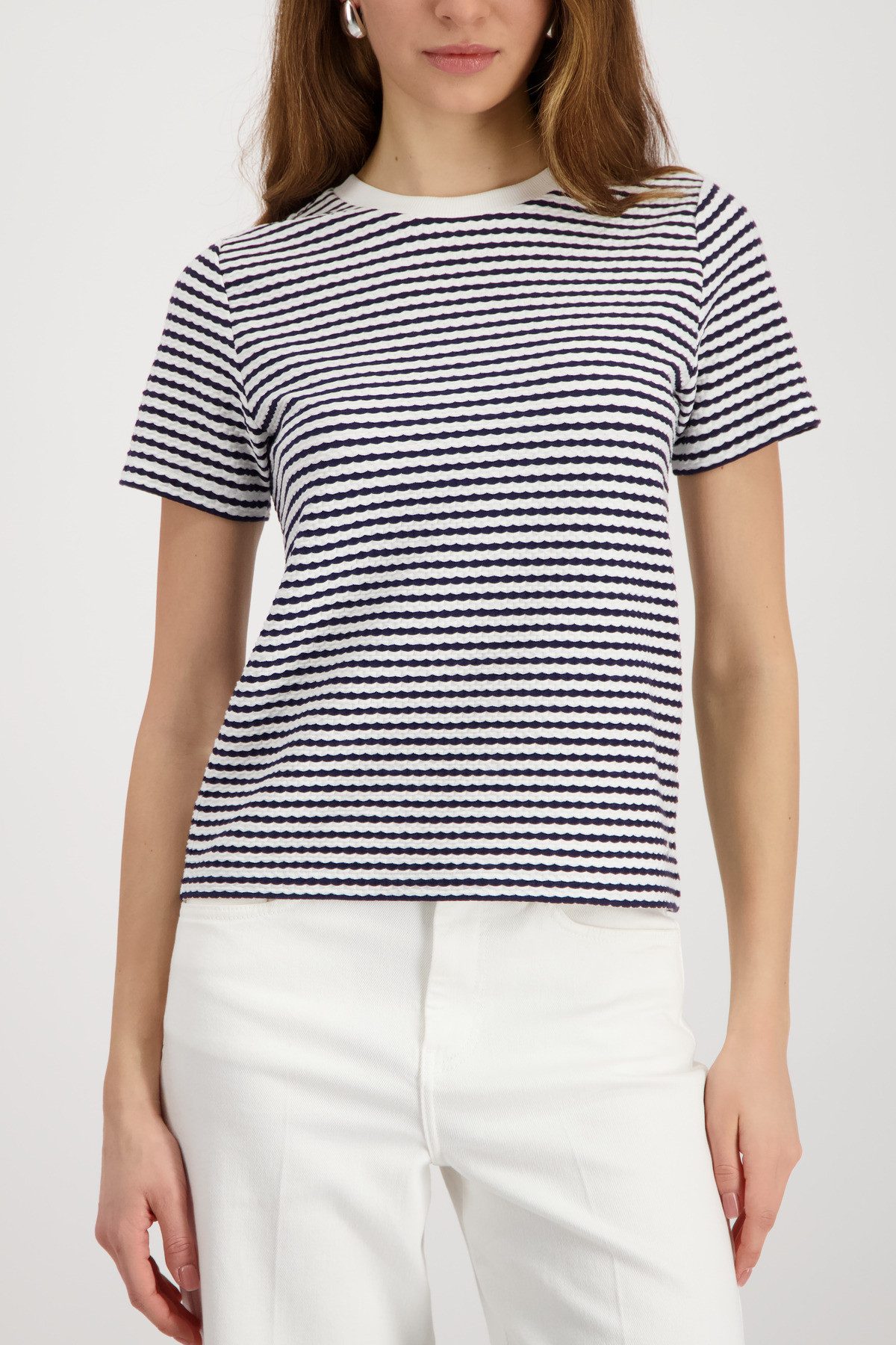 Monari Rundhalsshirt Shirt Struktur mit Streifen