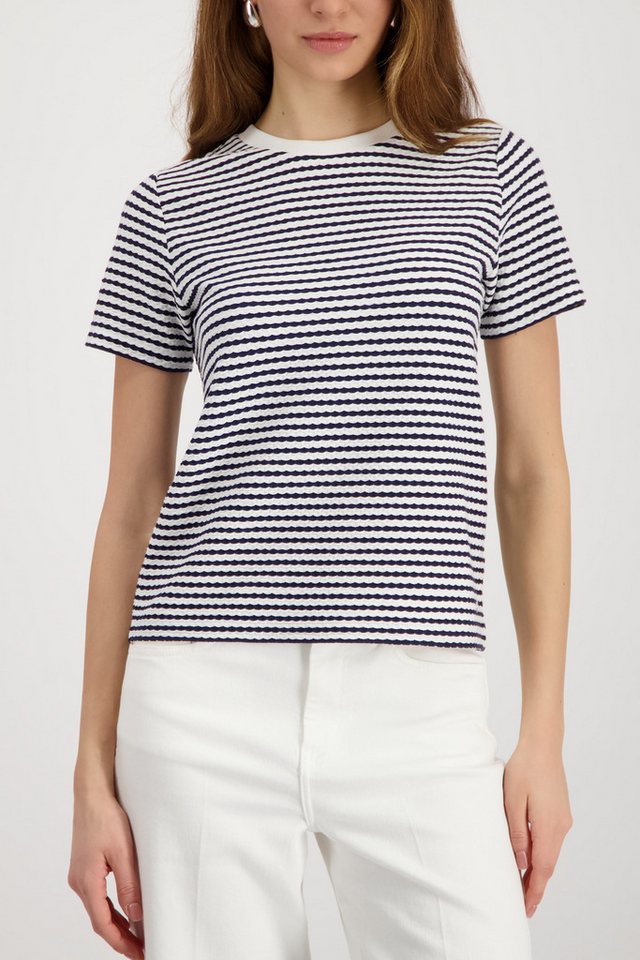 Monari Rundhalsshirt Shirt Struktur mit Streifen