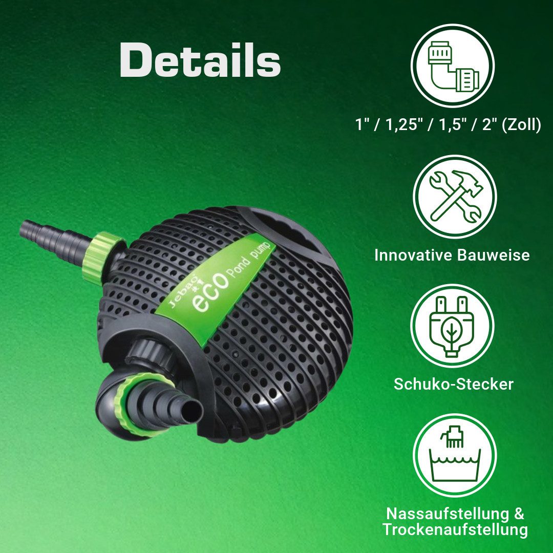 INTERGARDEN Teichpumpe Jebao 17.500L/H, 10m Kabel, 600cm Förderhöhe, 220W, Motorschutz