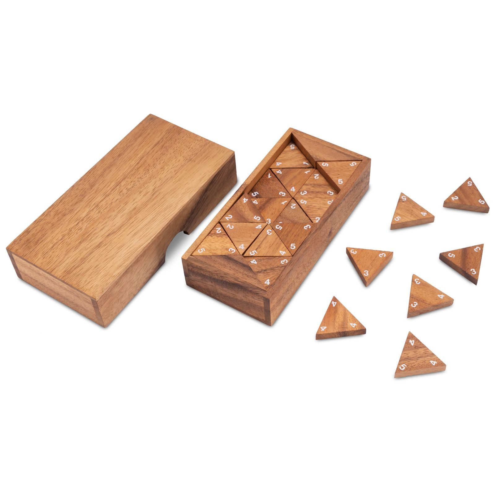 LOGOPLAY Spiel Tridomino weiße Zahlen, Gesellschaftsspiel, Tridomino Weiße Zahlen Dreieck-Domino aus Holz für 2 bis 6 Spieler im