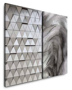 Sinus Art Leinwandbild 2 Bilder je 60x90cm Abstrakt Schwarz Weiß Struktur Dreiecke Fassade Linien Modern